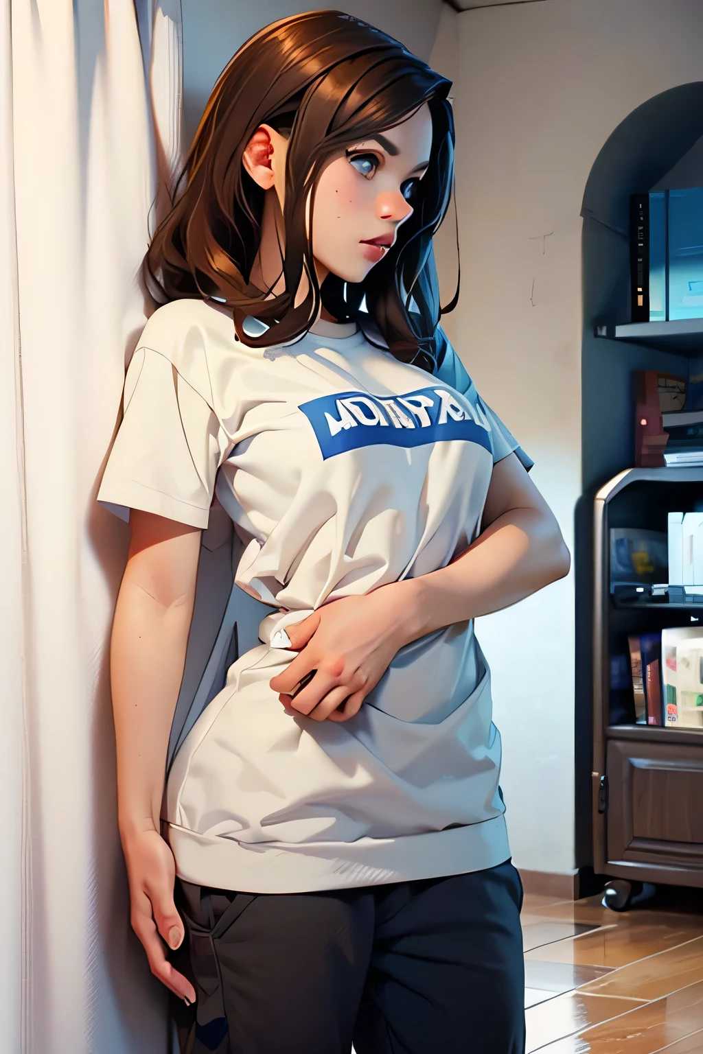 RAW-Foto: 1.2, 16 Jahre alt , (Echte Haut: 1.3), lange Haare: 1.3, Rothaarige, T-Shirt, no panties, vergewaltigt, sexuelle Pose, cute mutant girl, Fotorealistisch
