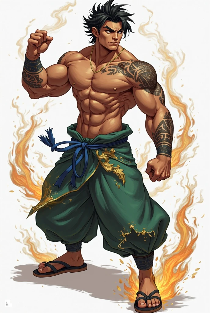 Curly hair, brown skin, dark skin, black skin, tanned skin, sexy man, Priapus tarou, bara manga, beard, thick eyebrows