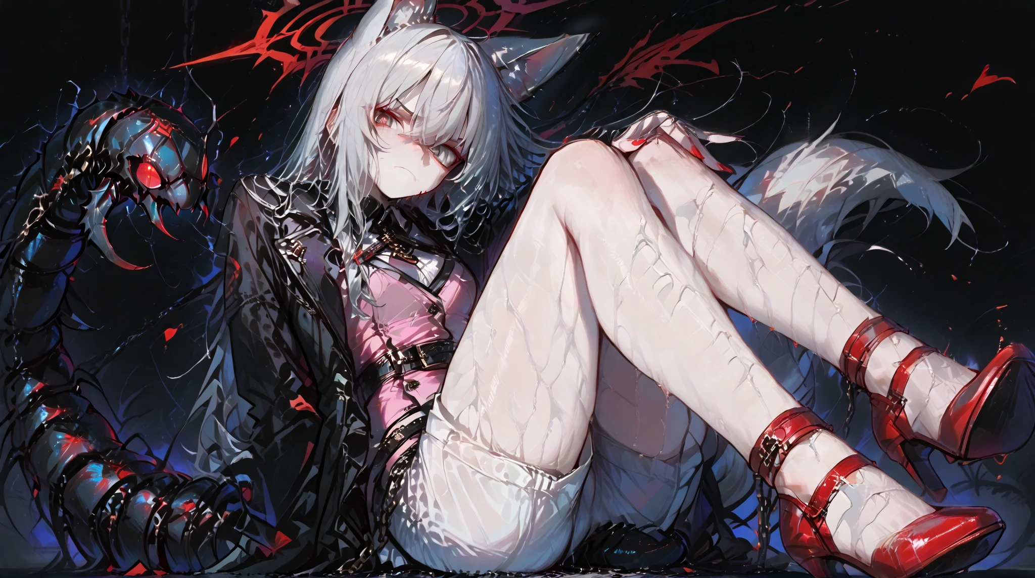 1girls,Excellent lighting, sidelit,(Curve:1.2),origen, 1girls, Solo, pantyhose, long boots, tail, Long hair, Black footwear, Looking at Viewer, Sitting, off shoulders, Red jacket, knee pads, Fox tail, from side, off-shoulder grey shirt, Bare shoulders, Grey shirt, fox girl, Black pantyhose, Red background, ,(Highest picture quality), (Master's work), (Detailed eye description), (8K Wallpaper),(Detailed face description),(FlatColor:1.3),(magazine_cover page:1.4),(Multicolored_Background:1.3),Striped_Background,Cards_Background,mixed-language_Texto,dvd_cover page,cover page,Looking at Viewer,Full body, industrial_pipes,Rust,(warning sign:1.2), (caution tape:1.3), (deadpan),Midriff,beautiful detailed collarbone, ((Masterpiece)), (((Best Quality))),((Beautiful detailed eyes)),(eyelash),1 girl,shiny skin,Oil,smalll breasts,Short hair,White hair,Dark eyes,Bloody Scar,Fallen Angel,Satan,Demon God,blood eyes,Bloody Body,Extremely detail CG unity 8k wallpaper,Masterpiece, ((Ultra-detailed)), ((illustration)),Colorful,wall paper,hopelessness,Crying Dead,Rotten Corpses,Unknown terror,Death,Pride,wrath,Sloth,greed,envy,gluttony,Lust,Wings of Six Fallen Angels,Unspeakable terror,black sun,black hole,Antireligious,cross,Do not touch,Serious ,((Best Quality)),(((((Masterpiece))))),amazing,Extremely detail CG unity 8k wallpaper,Highly detailed, finelydetail,ultra detaild,(((doujinshi))),artbook,shining ,Delicate face,Beautiful detailed sky,Cinematic lighting,cinematic shadow,Dramatic Angle,Depth-of-field,lens_flare,Light_light ray,Light_particle
information