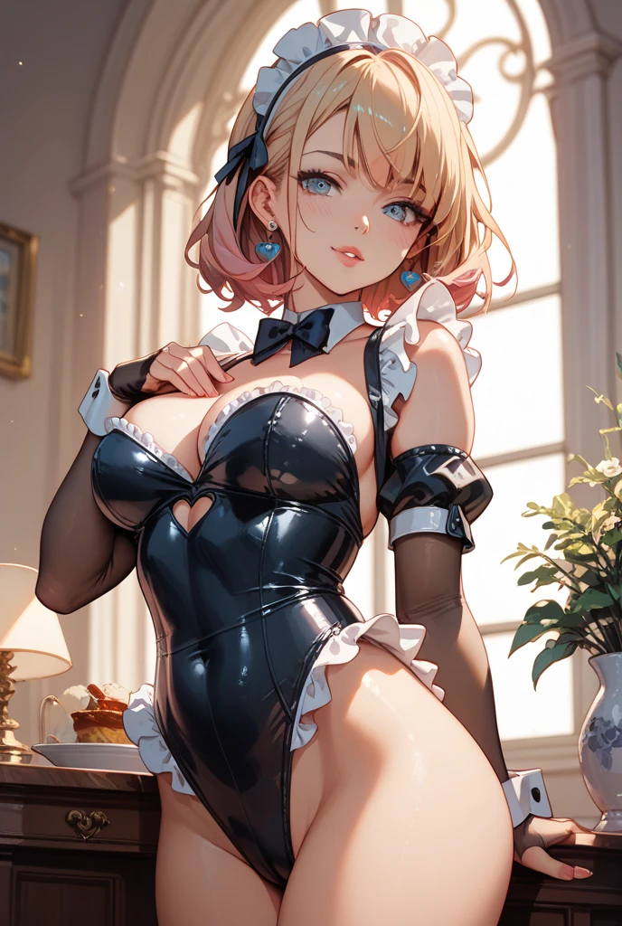 (((1girl))),((()))(((photoset of famous top-model)))
Blunt bangs,gray hair,long eyes, red light eyes, beautiful detailed eyes,symmetrical eyes,Big eyes:1.5,,(((lustrous skin:1.5,bright skin: 1.5,skin pale,shiny skin,very shiny skin,shiny body,plastic glitter skin,exaggerated shiny skin,illuminated, body of high fashion model(detailed face)),
cute,slutty,seductive,erotic,(nsfw),
(bare shoulders,black bow,black bridal gauntlets,bow ,breast curtains ,bridal gauntlets ,cleavage,hair bow),((black leather with lace with transparent lace silky parts dress ,black sleeves,detached sleeves,dress,frilled skirt ,frilled sleeves,frills,layered skirt,skirt,sleeveless,sleeveless dress,white skirt,wide sleeves)),(black thighhighs,thick thighs,thigh strap ,thighhighs ,thighs, (((lace multicoloured diamonds ornament)))(((outfit designed by high fashion famous stylist)))