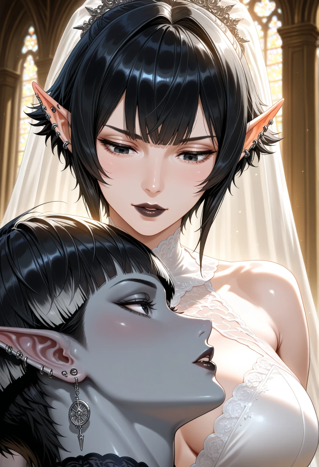 anime - style image of two women with horns on their heads with the left woman having sapphire blue eyes while the right has emerald green eyes and both have massive breasts that press against each others athletic bodies, wlop and sakimichan, artwork in the style of guweiz, artgerm and ilya kuvshinov, ilya kuvshinov and artgerm, loish and wlop, krenz cushart and artgerm, extremely detailed artgerm, larger breasts, massive boobs, larger chest.