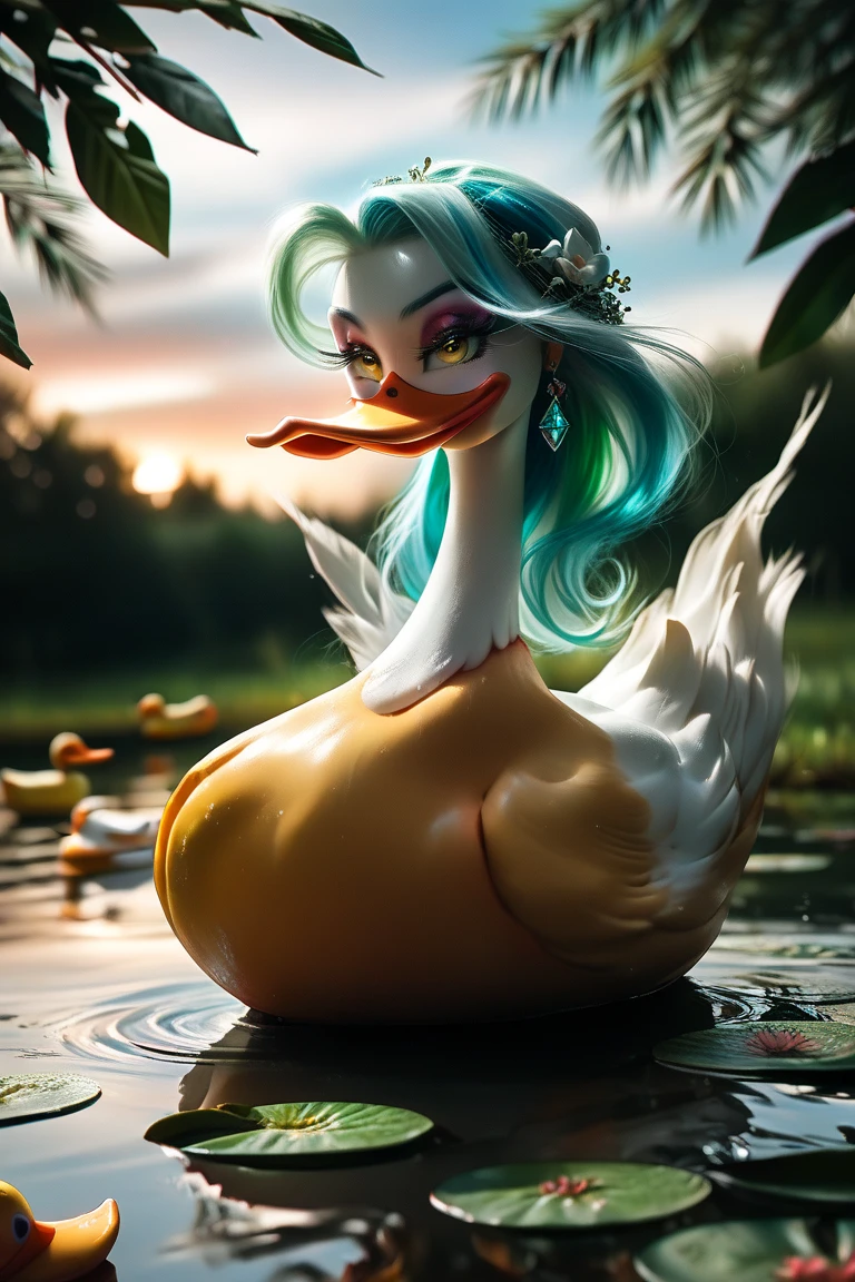(((forest))),(((river))),(((white ducks swimming in river)))