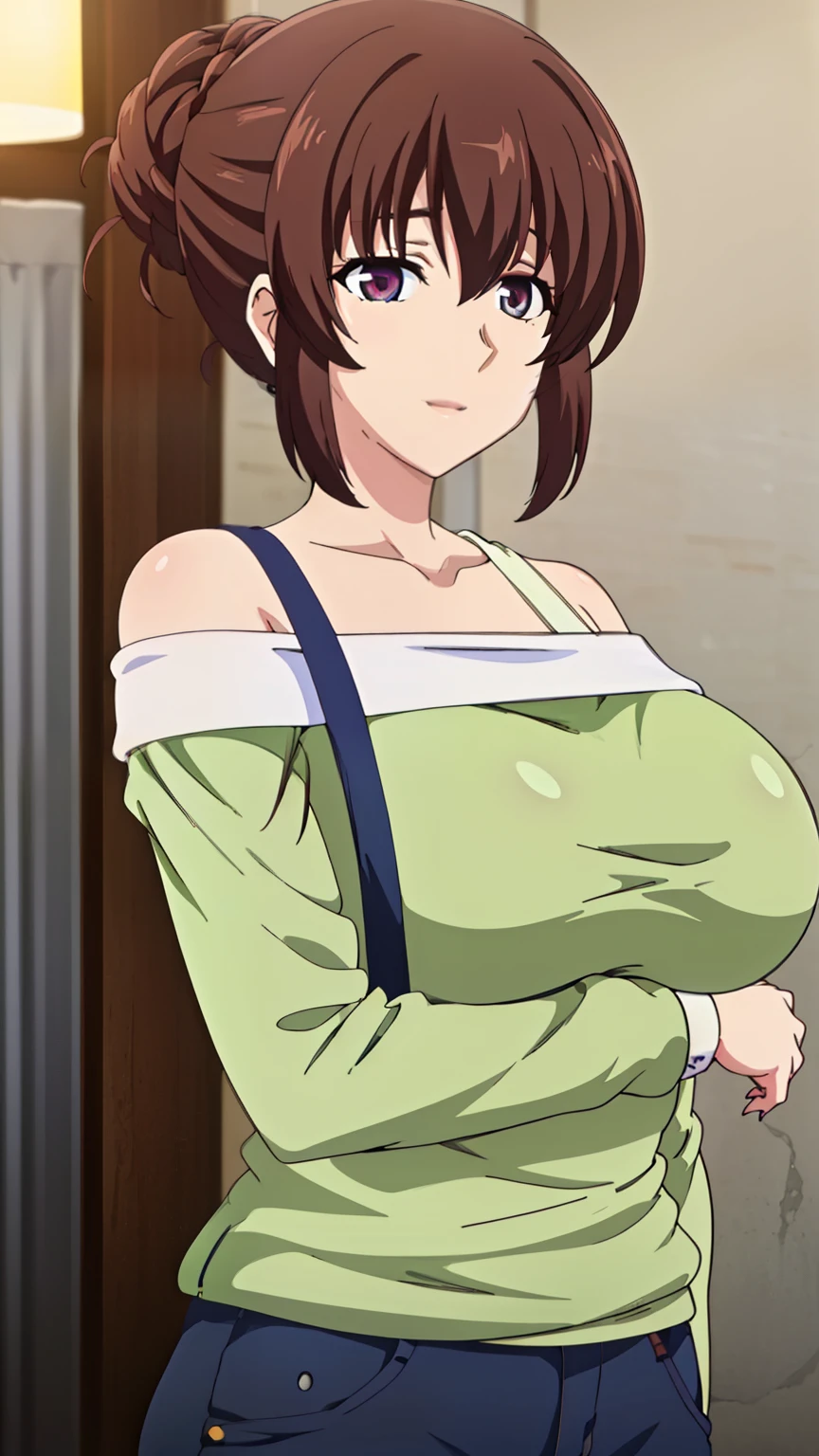 masterpiece, 16K, Japanese, 1 female ,60 years old ,(((Tank top dress、Long skirt:1.2))) ,(Big Breasts:1.5) , Realistic, double eyelid, Textured skin, 1080P, Canon, 8K, Very detailed, Accurate, Highest quality、impatience、Sweat:1.5、blush、Embarrassed face、smile、（Tight waist、Big Ass）