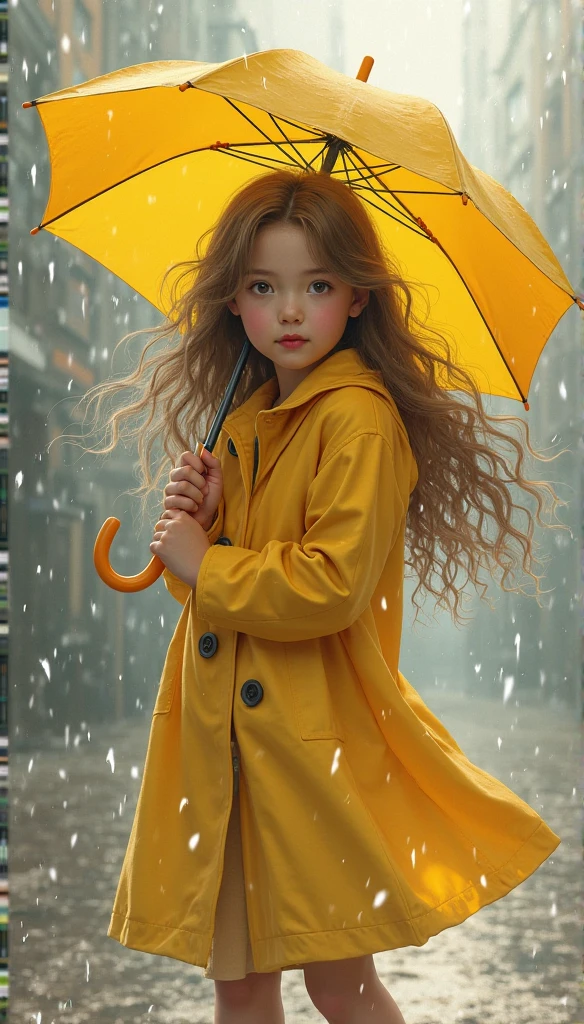 Woman with long hair and white shirt Company High resolution, beautiful and aesthetic: 1.2), close view, sky, after rain, holding umbrella, rainy season, rainbow, weather child, looking up, clouds, natural beauty, inspiration, light effect, --auto --s2