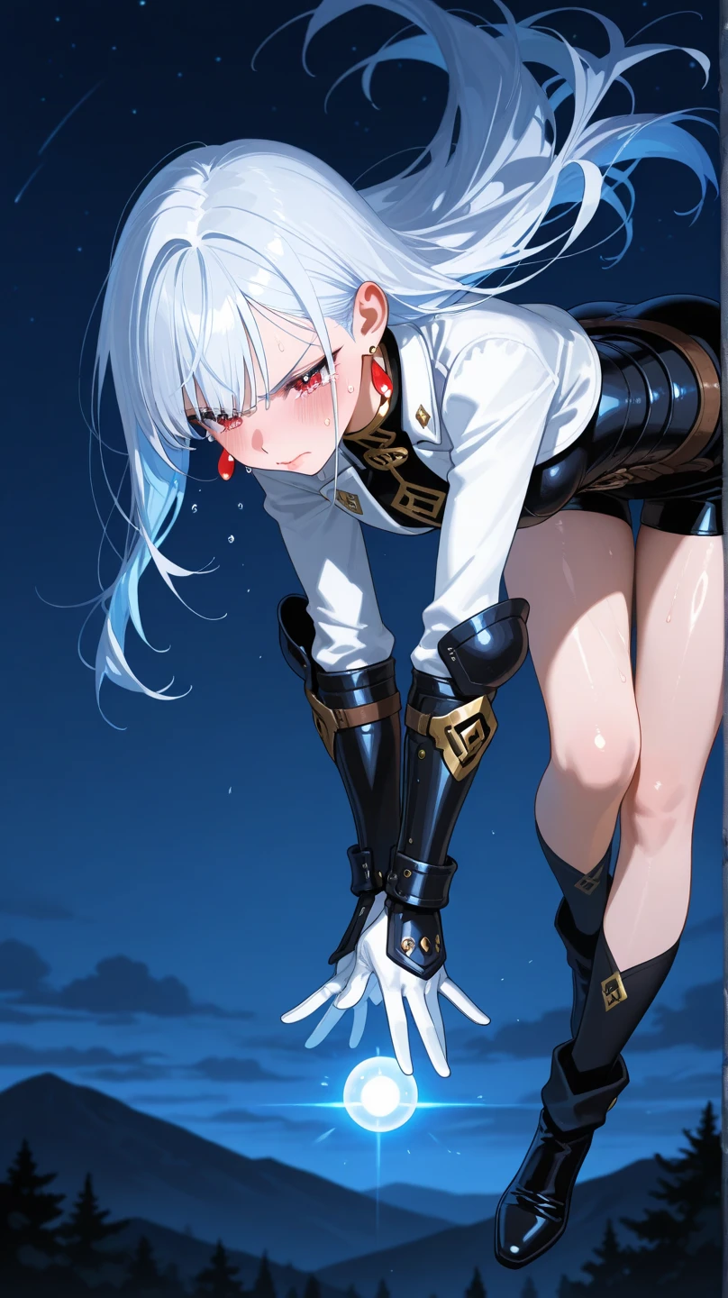 1 Girl, Mature, Solo , Alone, A Single Human, Big Chest, Violet Eyes, , Hair accessories, White Bob Hair, Short Hair, Silver Hair, Bang, hair between eyes, military uniform, black dress, cape, white gloves, pantyhose, high heel boots, Explosion, Running, Sky, on the Aircraft Carrier Ship, Tank , Mech , Sci-fi Battlefield, ((Best quality)), ((masterpiece)), 3D, HDR (High Dynamic Range),Ray Tracing, NVIDIA RTX, Super-Resolution, Unreal 5,Subsurface scattering, PBR Texturing, Post-processing, Anisotropic Filtering, Depth-of-field, Maximum clarity and sharpness, Multi-layered textures, Albedo and Specular maps, Surface shading, Accurate simulation of light-material interaction, Perfect proportions, Octane Render, Two-tone lighting, Wide aperture, Low ISO, White balance, Rule of thirds,8K RAW, Aura, masterpiece, best quality, Mysterious expression, magical effects like sparkles or energy, flowing robes or enchanting attire, mechanic creatures or mystical background, rim lighting, side lighting, cinematic light, ultra high res, 8k uhd, film grain, best shadow, delicate, RAW, light particles, detailed skin texture, detailed cloth texture, beautiful face, (masterpiece), best quality, expressive eyes, perfect face,nikkeredhood,hair over one eye,marian,griseo,momo_burlesque