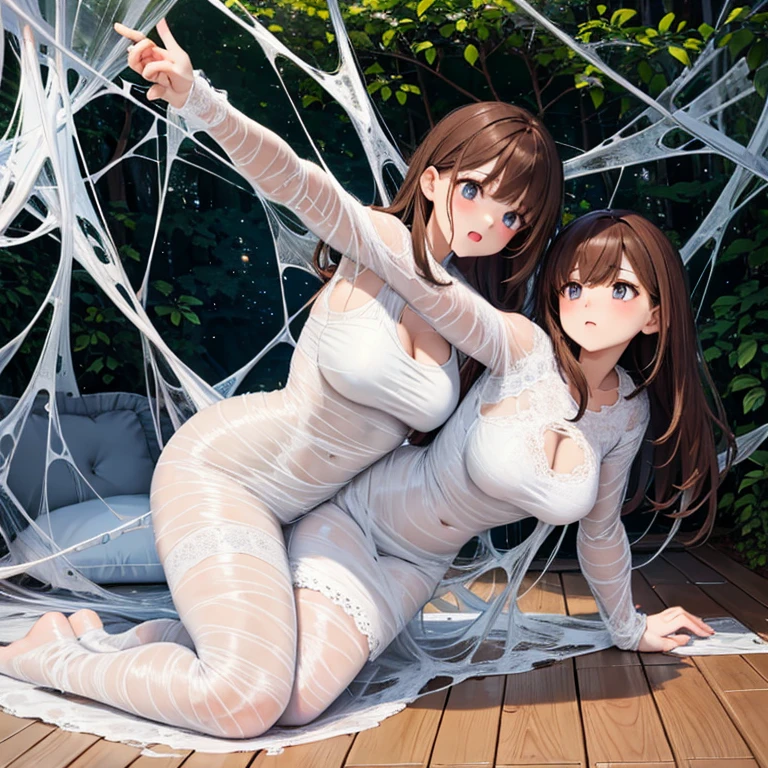 best quality,4k,8k,highres,masterpiece:1.2,ultra-detailed,realistic:1.37, HDR,UHD,studio lighting,ultra-fine painting,sharp focus,physically-based rendering,extreme detail description,professional,vivid colors,bokeh, portraits,web,subtle lighting,dark atmosphere, (cocoon:1.2), brown haired girl,