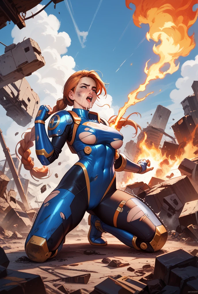 (Numerous award-winning masterpieces, with incredible detail, textures and maximum detail), (hyper realistic:1.4), ((1 girl in)), 独奏, ((Full face helmet with no exposed face and head hair)), hurricane blue, (Thick and intricate lines drawn on the chest:1.1), Lines on the sides of the suit, a belt, The suit is blue with long gloves and boots are white, ultra miniskirt, (Very shiny helmet and suit), ((Three-dimensional helmet)), distinct fishnet tights, Highly detailed CG Unity 8K wallpaper, masutepiece,Best Quality, 超A high resolution,4K,Ultra-detailed, Photography, 8K, hight resolution, absurderes:1.2, Kodak portra 400, Film grain, Lens Flare,professional photograpy, (((violent action))), (((Anatomically correct))), H cup large breasts, (((erected nipples:1.2))), looking up, (((lean back))), (((spread legs:1.5))), (((exploding into dust, sparks fly from the breasts:1.3))), Her stomach explodes:1.2, (((damaged the suit:1.2))), nsfw, choking, raised arms, (((pitch black darkness))), (((eerie swamp))), close up, (((low angle))), full body