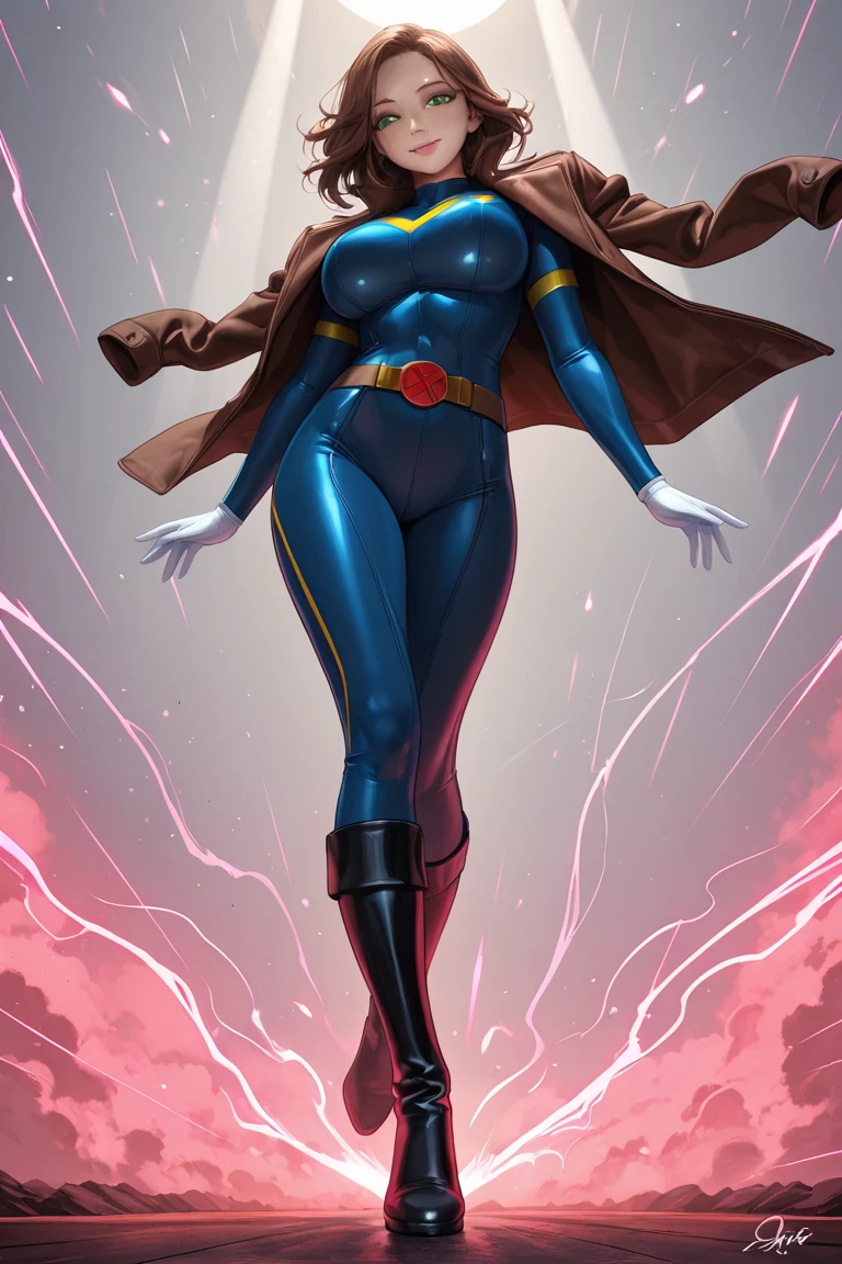 Tight suit in blue and red tones with the iconic symbol "S" On the chest.
- Red cape fluttering in the wind, long and majestic.
- High boots and gloves, both in red, that complement the suit.
- Thin yellow belt that defines the waist.
- Standing, with a firm and confident posture, hands on hips.
- Flying over a city with a determined look.
- In a dynamic pose, ready for action, with one arm extended and the other flexed.
- Determined and confident look, transmitting both power and compassion.
- A soft but confident smile can add warmth and bring the character closer.
- Metropolitan city at sunset, with skyscrapers and a sky that mixes orange and purple tones.
- A cosmic scene with planets and stars, showing your connection to the universe.
- A post-battle landscape with destroyed elements, highlighting her role as protector.
- Soft, warm light that highlights the textures and details of the suit.
- Shadows that accentuate the muscles and figure, creating a dramatic contrast.
- Light effects that suggest energy and power emanating from the character.
- Hair blowing in the wind, adding dynamism.
- Visual effects such as flashes of light or auras that enhance your power.
- Add moving elements, like the cape and hair, to give life and energy to the image.