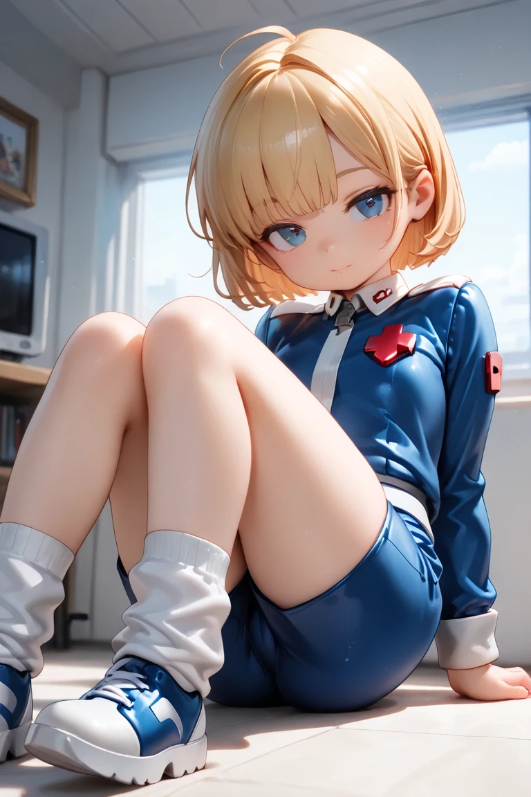 A cute and cute girl wears a fluffy bow on her head and wears a sailor suit and white stockings. Details(White and translucent meat)Detailed eyes, detailed facial features, perfect body proportions, a sweet smile, thick-soled platform shoes, sunny and lively scene setting, on the school campus lawn.。sit on chair