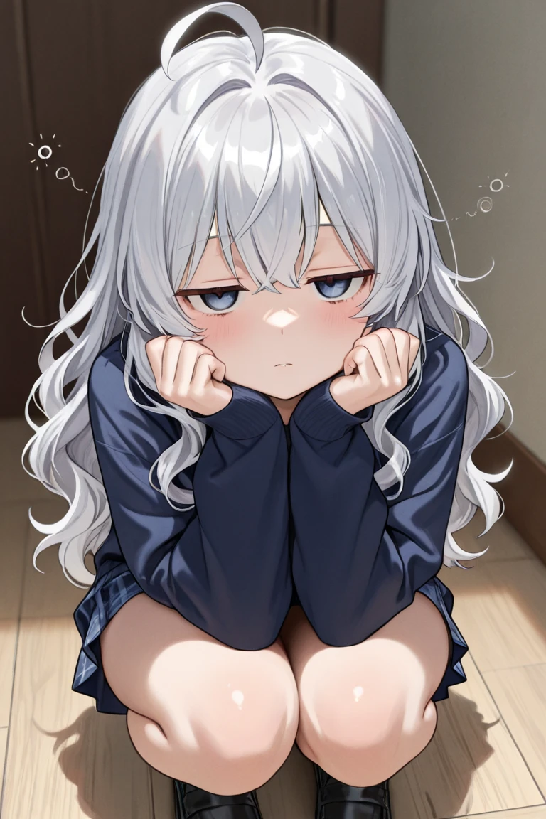 anime girl white hair black clothes