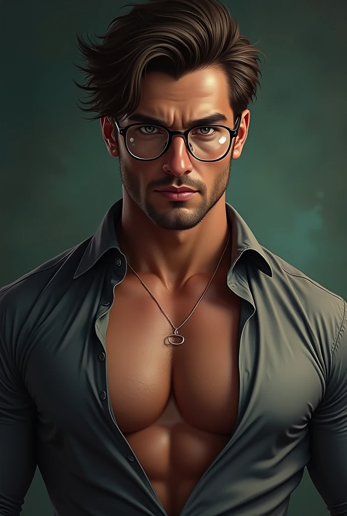 sexy boy with glasses, handsome man. 40k, photography, masterpiece, best quality, dark gray background.