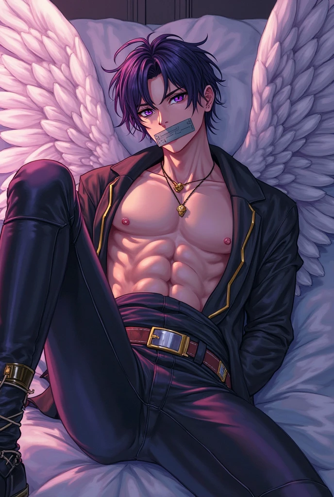 lewd male angel。fullnude。Full erection。Lying on your back、Spread your legs、Show off your genitals seductively 。