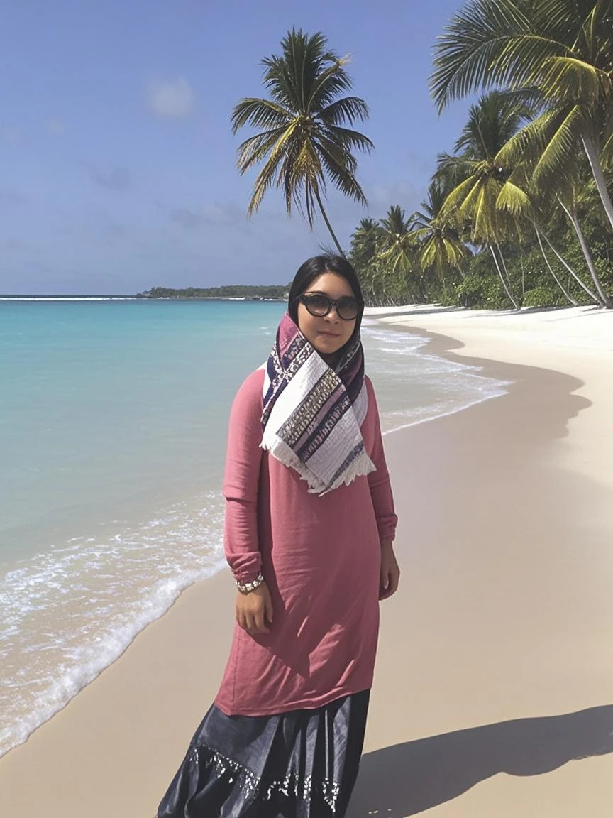 High resolution UHD, Improvement of quality, Soft lighting, Highly detailed, Very detailed on clothes, high quality clothes, Advanced Details, Sharp Focus, High resolution, Big Breasts, Breasts Covered With Hijab and Dress, Real clothes, Real Lighting, Same clothes, Same Clothes With Big Breasts, Big Boob Undershirt covered
