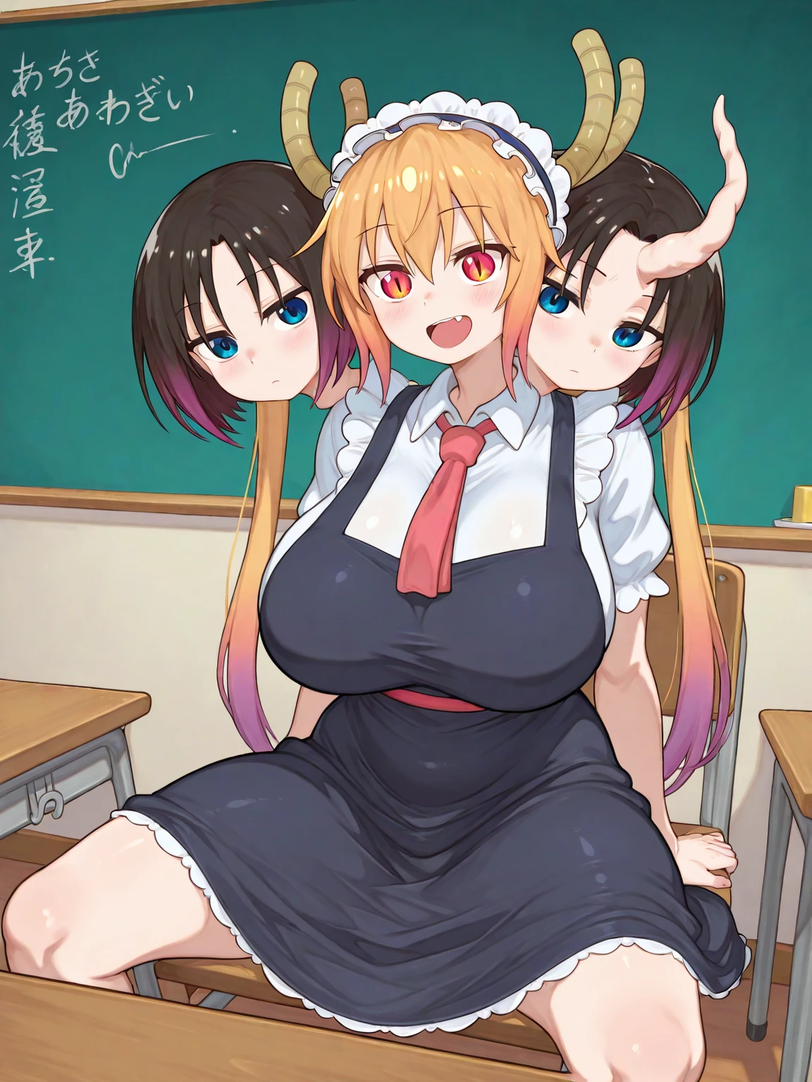 score_9, score_8_up, score_7_up, score_6_up, score_5_up, score_4_up, (source_anime), 2girls,Kobayashi-san Chi no Maid Dragon, (ilulu, horns, short hair, ??? , massive breasts, {sucking breasts}), (Tohru, long hair, massive breasts, Inverted nipples,), yuri, age difference, giant size difference, breast sucking, far, full body, breast milk, Horn