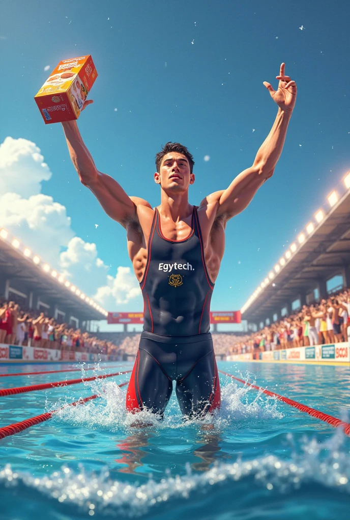 Generate A Picture Of A Swimmer Holding A Medal With "deloitte " On The Logo Of Their Swimsuit templates