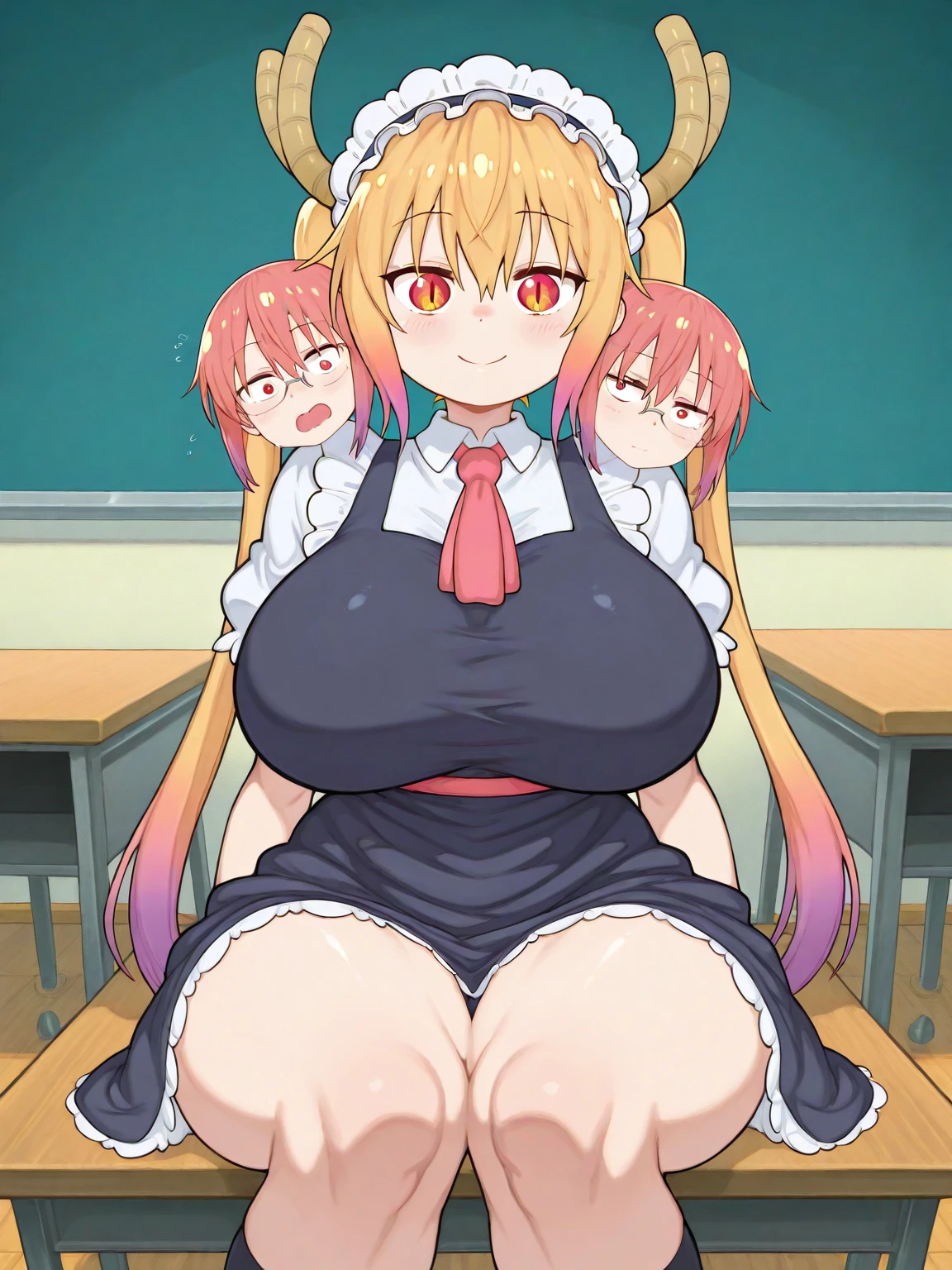 score_9, score_8_up, score_7_up, score_6_up, score_5_up, score_4_up, (source_anime), 2girls,Kobayashi-san Chi no Maid Dragon, (Kanna Kamui, horns, short hair, , small breasts, {licking pussy}), (lucoa, sleeping, long hair, massive breasts, Inverted nipples,), yuri, age difference, giant size difference, pussy, far, full body, oral, Horn, forced, rape
