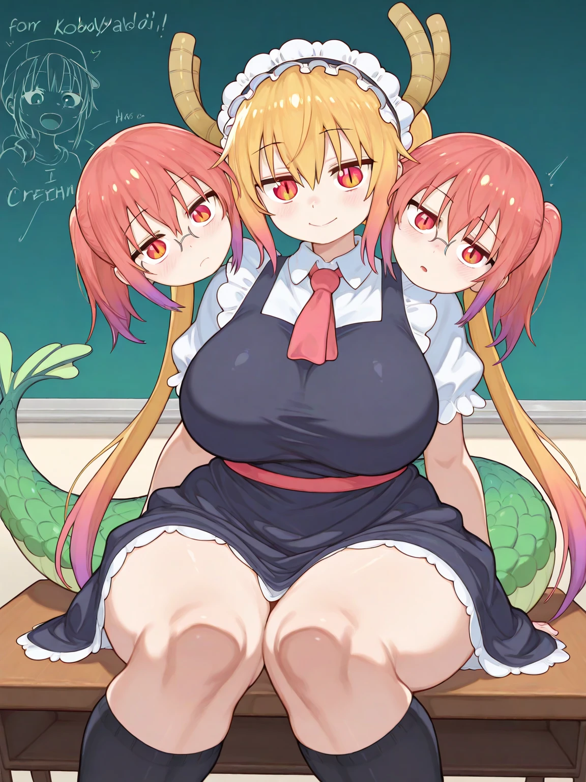 score_9, score_8_up, score_7_up, score_6_up, score_5_up, score_4_up, (source_anime), 2girls,Kobayashi-san Chi no Maid Dragon, (Kanna Kamui, horns, short hair, kid , small breasts, {1futa}, {massive penis}), (lucoa, long hair, massive breasts, Inverted nipples), yuri, age difference, giant size difference, pussy, far, full body, sex, Penetration, On all fours, forced, rape
