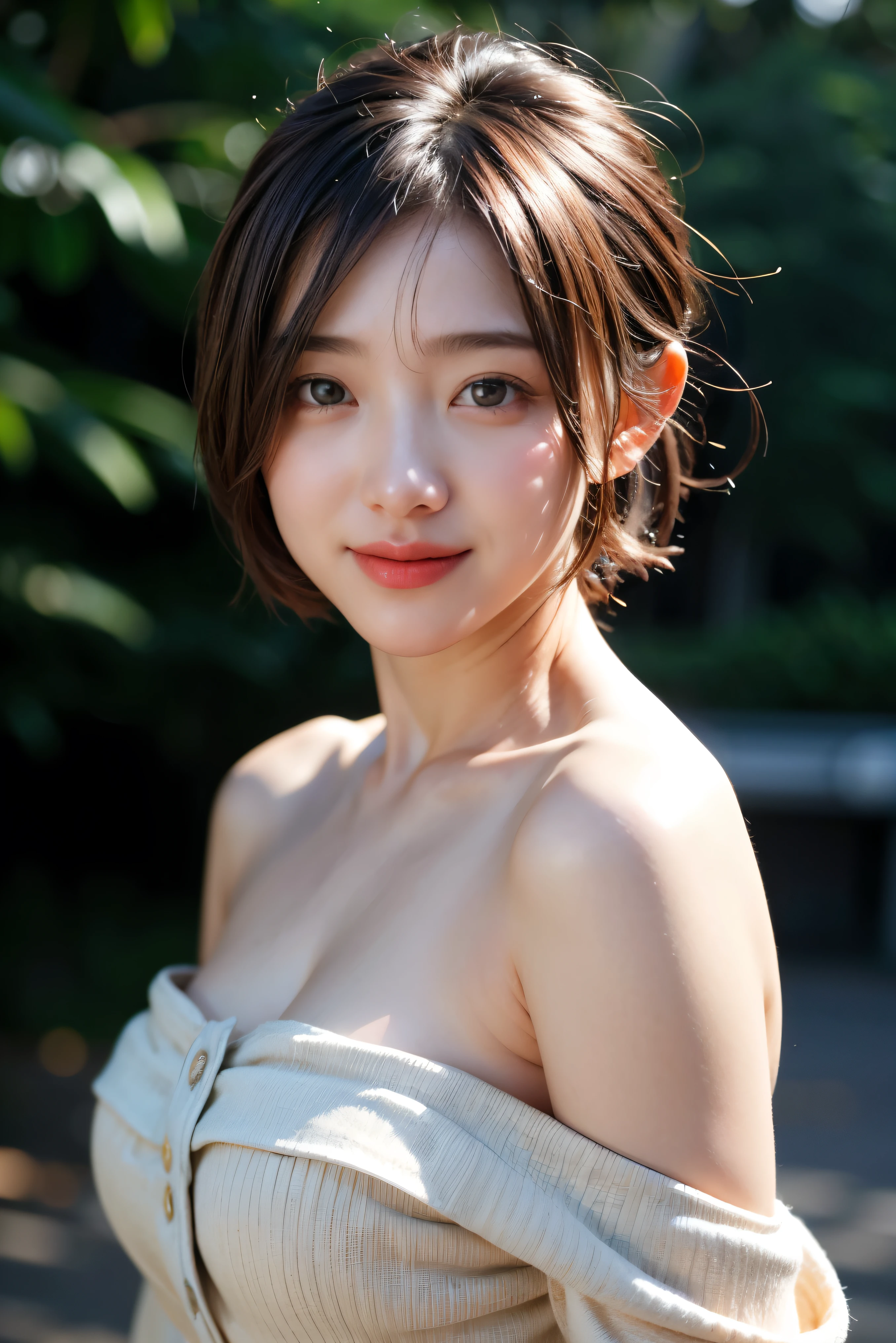 (8k、highest quality、masterpiece:1.2)、(Intricate details:1.4)、(Realistic:1.4)、Tabletop, highest quality, One Girl, (beautiful girl:1.3), (14 years old:1.2), Very fine grain definition, (Symmetrical eyes:1.3), (Browsing Caution), (Naked, Cute off-shoulder, Naked:1.3), Beautiful breasts, Brown eyes, Parted bangs, Brown Hair, Upper teeth, thin, Wet,