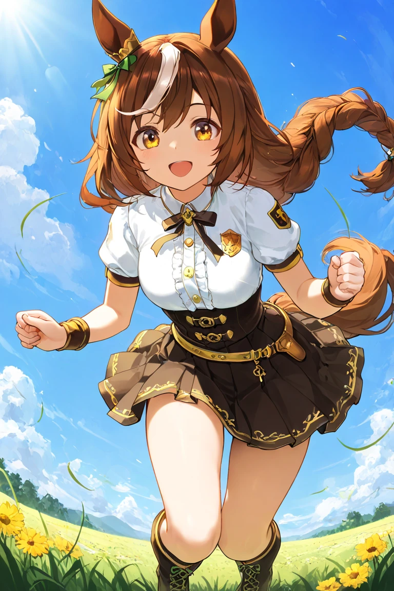 sexy dance show,(running:1.5),maruzensky \(umamusume\),good anatomy, masterpiece, best quality,realistic, hyperrealistic, 16k hdr,Smile,(Live Stage),(see through costume:1.2),Stage costumes,Horse tail,sing a song,ultra miniskirt,navel,micro panties,clearvage,erected nipples,sweat,from below,large breasts,spread legs