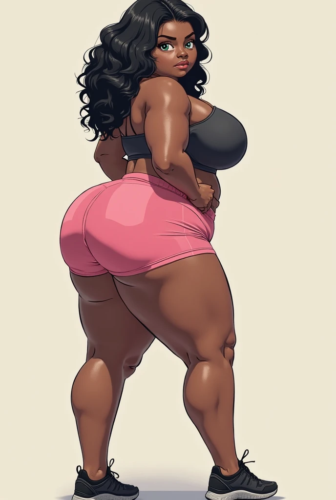nicki minaj jewelry, thick thighs, wide hips, glossy lips,afro, small breast, milf, yellow eyes, white blank background, mature,black fingernails, mother, perky breasts, tomboy, ebony dark skin, luxury, tattoos, voluptuous, thick, buxom,pink pink leggings, mother, milf, wide hips,thick thighs,birthing hips, huge ass, back shot, black top