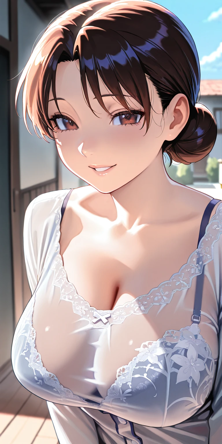 best quality, 1girl, Japanese woman, wearing white lingerie, arched back, upper body gaze,