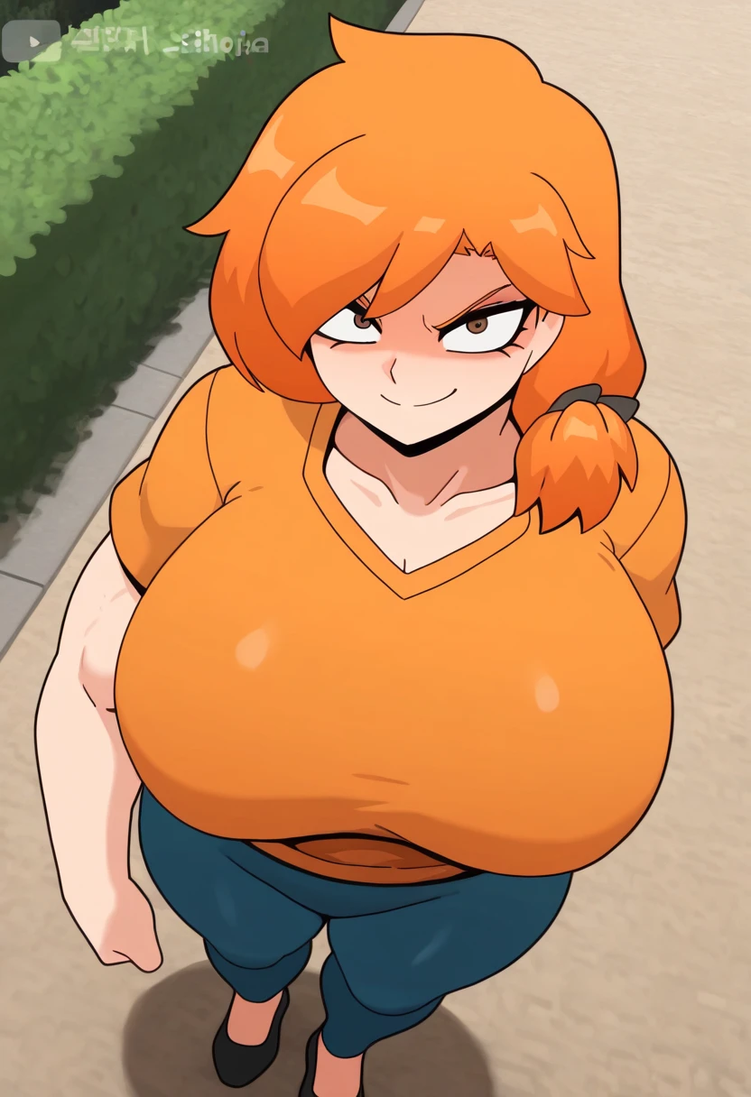 cartoon, masterpiece, best quality, extreme detail,volumetric lighting, 8k, detailed face,
18-years-old, young woman, orange hair, high ponytail, slicked hair, (summer_pacen), (huge breasts),
smile, (large pupils), (pupils), black eyes,
pink shirt, white pants, outdoors, forest, trees,
<lora:SummerPacenv1:0.85>