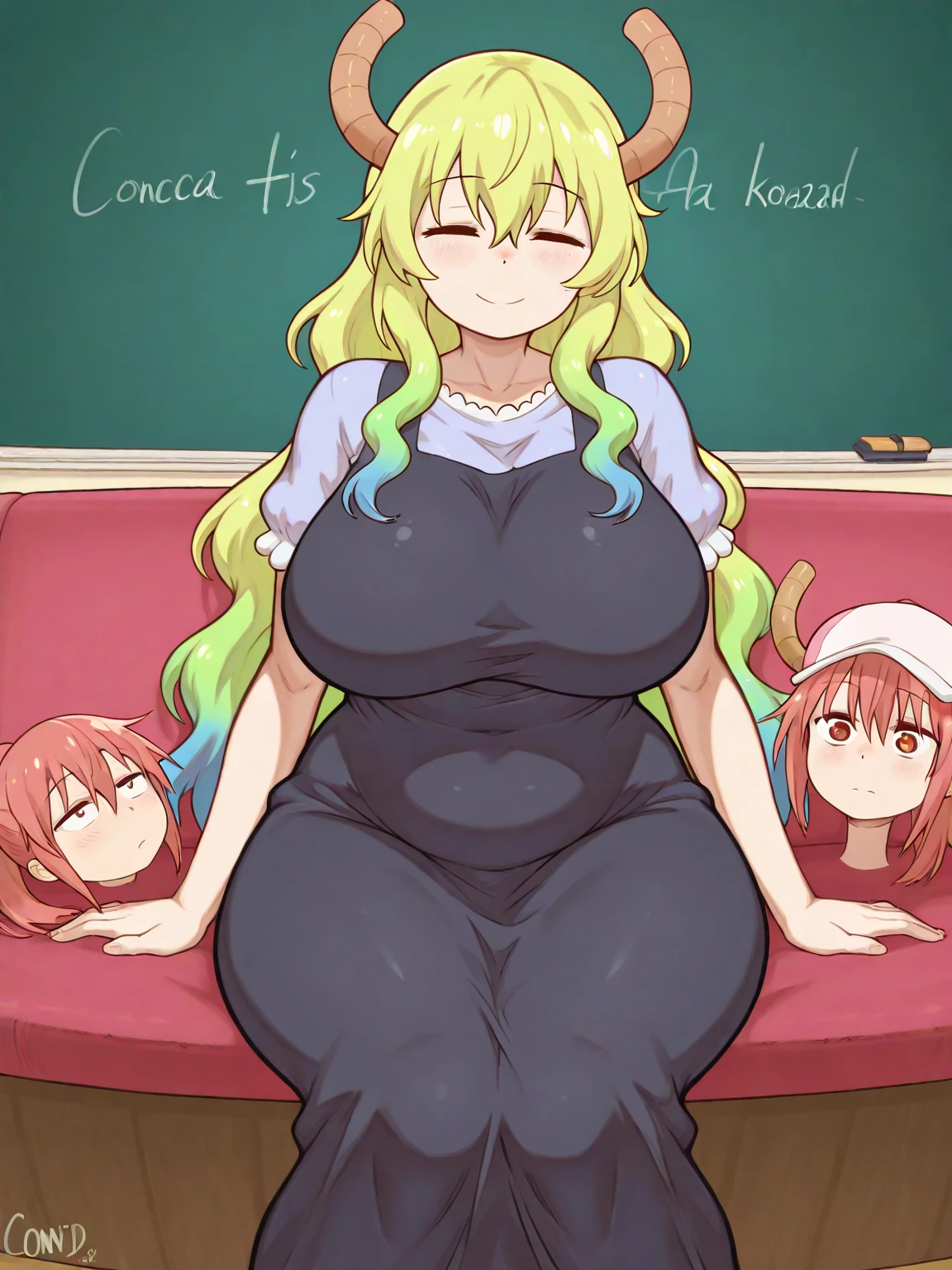 score_9, score_8_up, score_7_up, score_6_up, score_5_up, score_4_up, (source_anime), 2girls, (girl, Short hair, Little ??? girl body, small breasts, {sucking breasts}). (adult woman, long hair, massive breasts, Tall stature). Yuri , age difference, size difference, breast sucking, breast milk, tongue, far, full body, big Couch, Lap