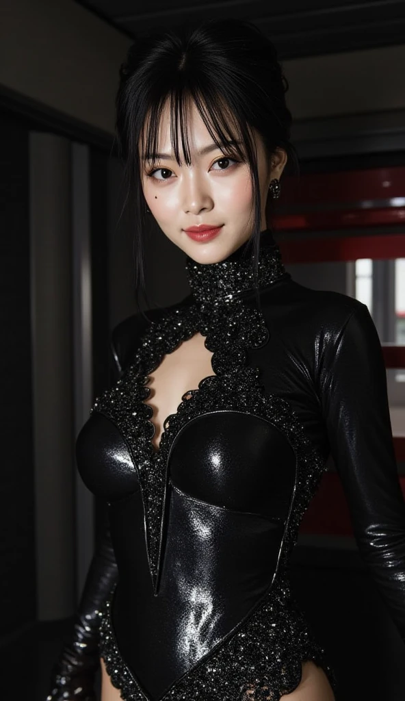 realistic, high quality, a bikini girl walking on street, Detailed iridescent bodysuit with beautiful fractal or marble design:1.5, cleavage, beautiful face, beautiful lips, golden long hair, high quality, insane details, professional lighting, cool pose, cinematic, 8k wallpaper, smiling, sharp, extreme detailed