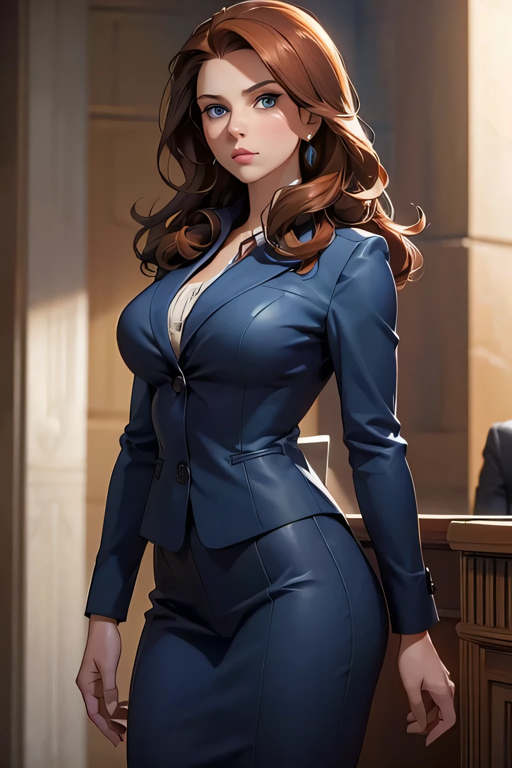 Gorgeous woman, suspenders, pinstripe suit