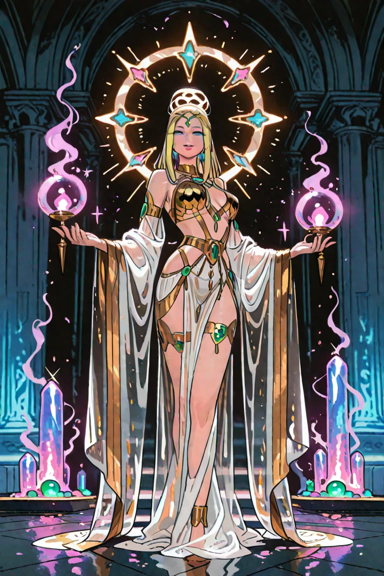 high details, best quality, 8k, [ultra detailed], masterpiece, best quality, (extremely detailed), full body, ultra wide shot, photorealistic, fantasy art, dnd art, rpg art, realistic art, an ultra wide picture of a female human (1.5 intricate details, Masterpiece, best quality) goddess of water  ((watery radiant aura)), controlling a swirling streams of watery magic (1.5 intricate details, Masterpiece, best quality), manipulating purple radiant magical symbols, [[divine symbols]] (1.5 intricate details, Masterpiece, best quality), human female, blue  hair, long hair with aura, hair with green radiant eyes, intense eyes, holding a trident, ((radiant eyes)), (( green glowing eyes)), dynamic clothing, fantasy sea background, stresms of sea water,  celestial  background, ((divine worship atmosphere)), high details, best quality, highres, ultra wide angle,  faize