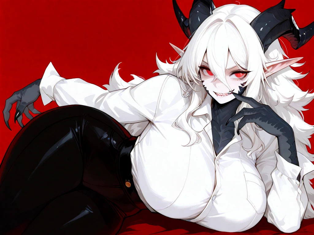 nsfw,Bat girl,White hair,red eyes,Solo,Cleavage, fang vampire,Black Cape,spread arms,masterpiece, best quality, very aesthetic, absurdres masterpiece, best quality, very aesthetic, absurdres masterpiece, best quality, very aesthetic, absurdres,looking at viewer,nude,Naked cloak