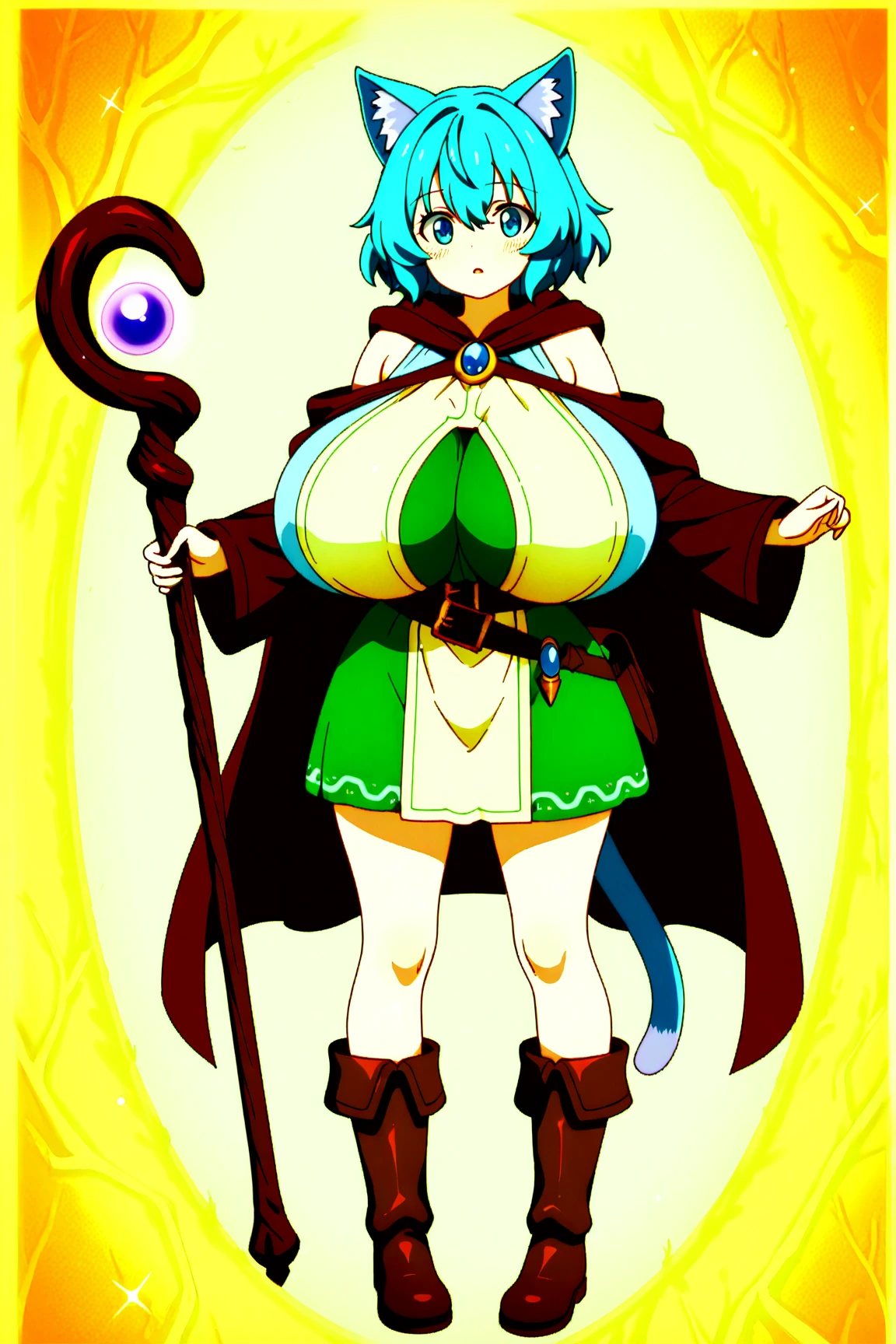(((masterpiece, best quality, high resolution))),(1girl),((mature female)),a cartoon character of a woman in a white bikini with a skull pendant on her chest and dark red cape, green hair, (Perfect figure,be tall and slim),middle breast,(busty),slim,smile, [wide hips], (she wears white bra and panty), standing with her toes pointed inward, holding her cape
