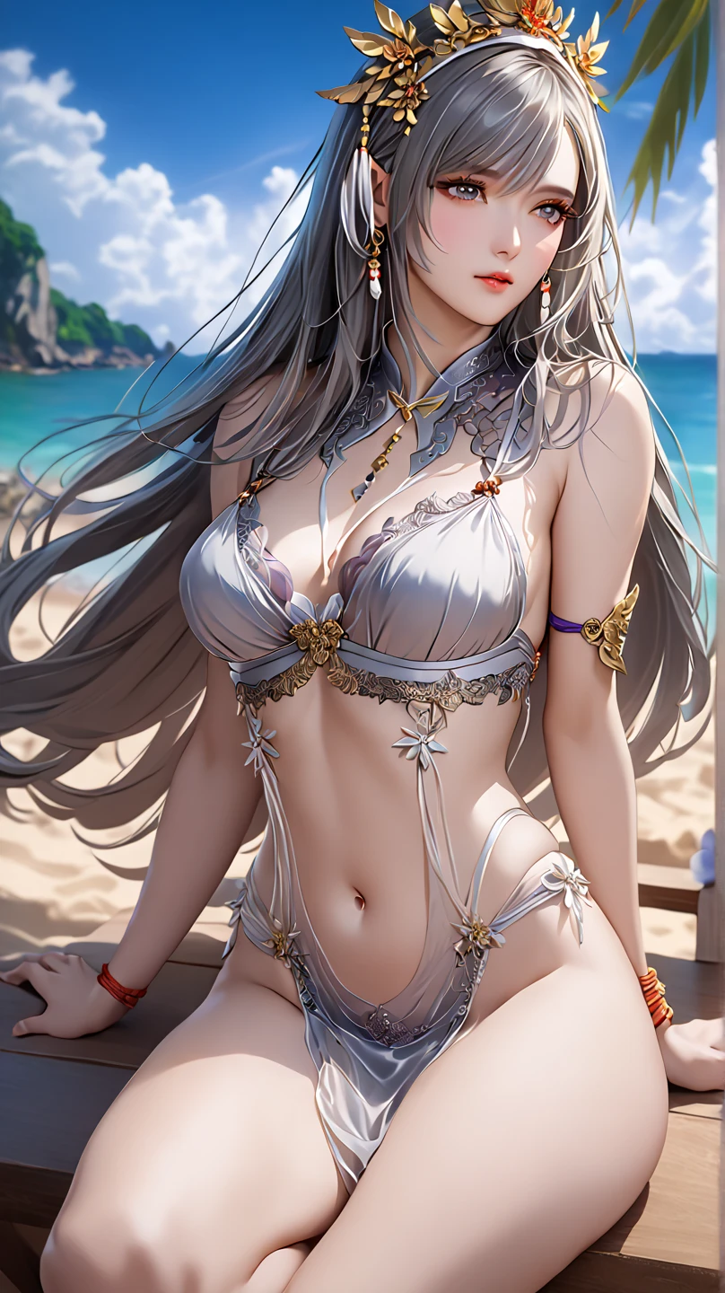 (masterpiece:1.2, best quality), (real picture, intricate details), (1lady, solo), full body, close-up body, casual, natural fabrics, smile, Top Quality, Masterpiece, Hi-Res, Beautiful Face, photography, High Resolution, 4k, 8k, Asian face, detailed face, detailed eye, exposed shoulder, (((golden eyes, platinum cat ears, giant breast:1.5, platinum hair:1.5, diamond bikini:1.5, long curly hair:1.5, forehead, long locks))), ((platinum hair:1.5, diamond bikini:1.5)), ((background castle bedroom: 1.5)), crystal crown, lying on bed, spread legs, sexy pose,