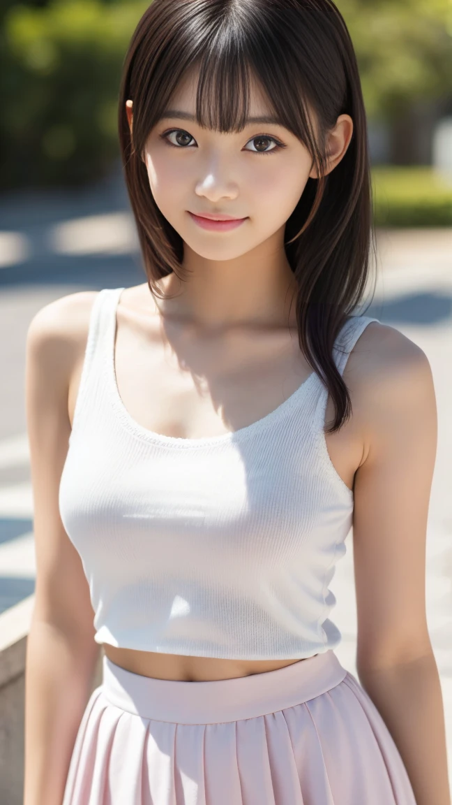 Innocent 20 year old girl、one girl,((Oversized white T-shirt,Dramatic poses)),Smile,short-cut,Park background、Raw photo, (8K、top-quality、masterpiece:1.2)、(intricate detailes:1.4)、(Photorealsitic:1.4)、octane renderings、Complex 3D rendering ultra detail, Studio Soft Light, Rim Lights, vibrant detail, super detailing, realistic skin textures, Detail Face, Beautiful detail eyes, Very detailed CG Unity 16k wallpaper, make - up, (detailedbackground:1.2), shinny skin, Full body、From head to thigh、cleavage of the breast,((getting on all fours、stick out buttocks、Put your hands on the ground))、Large Breasts,Black sleeveless shirt