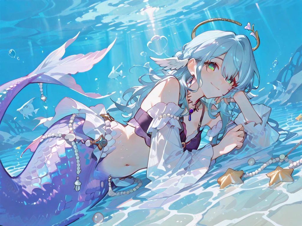 male mermaid、White clothes、belly button