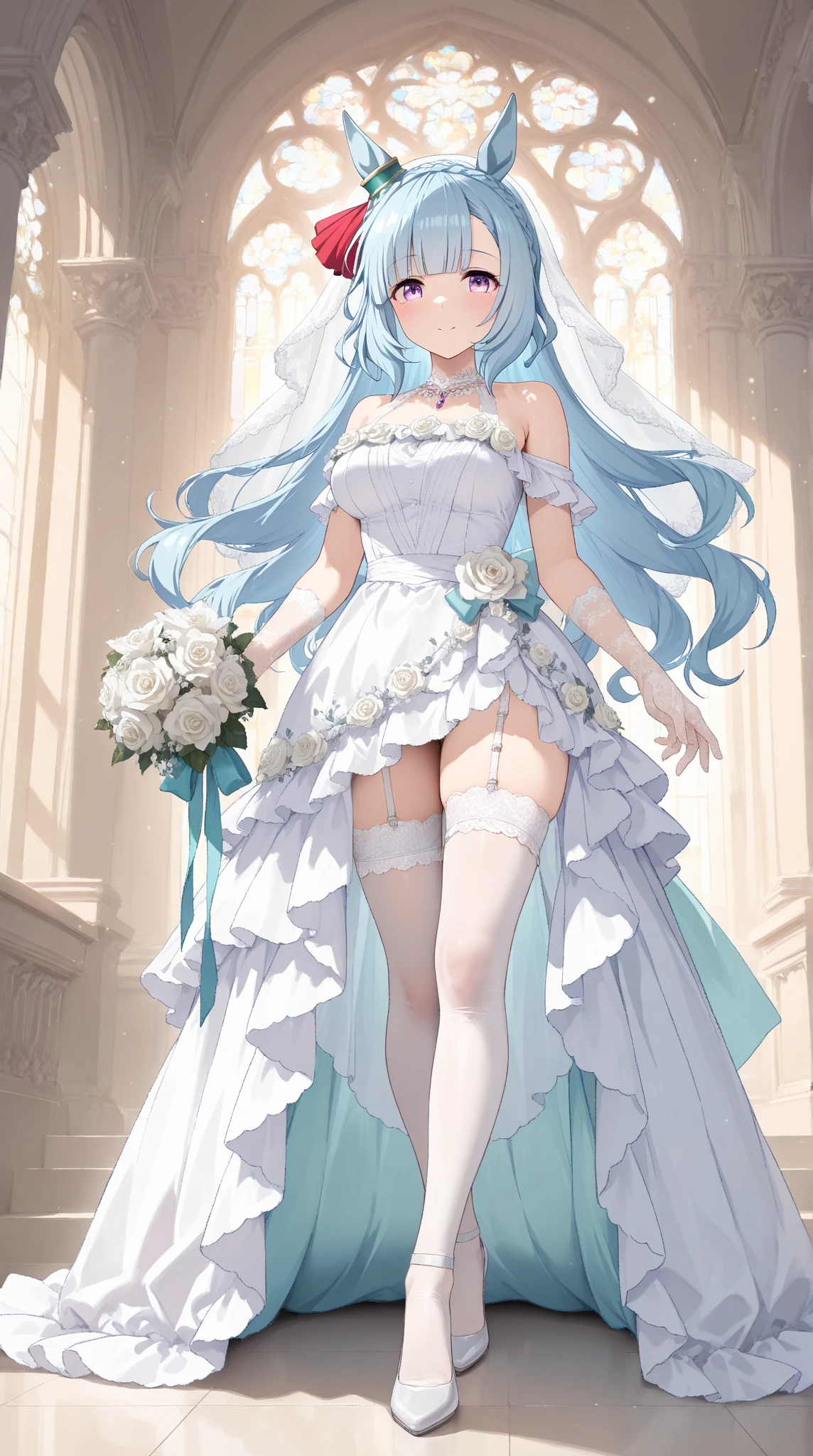 , Wearing a wedding dress, White Wedding Dress, Full body painting, slim, Long legs