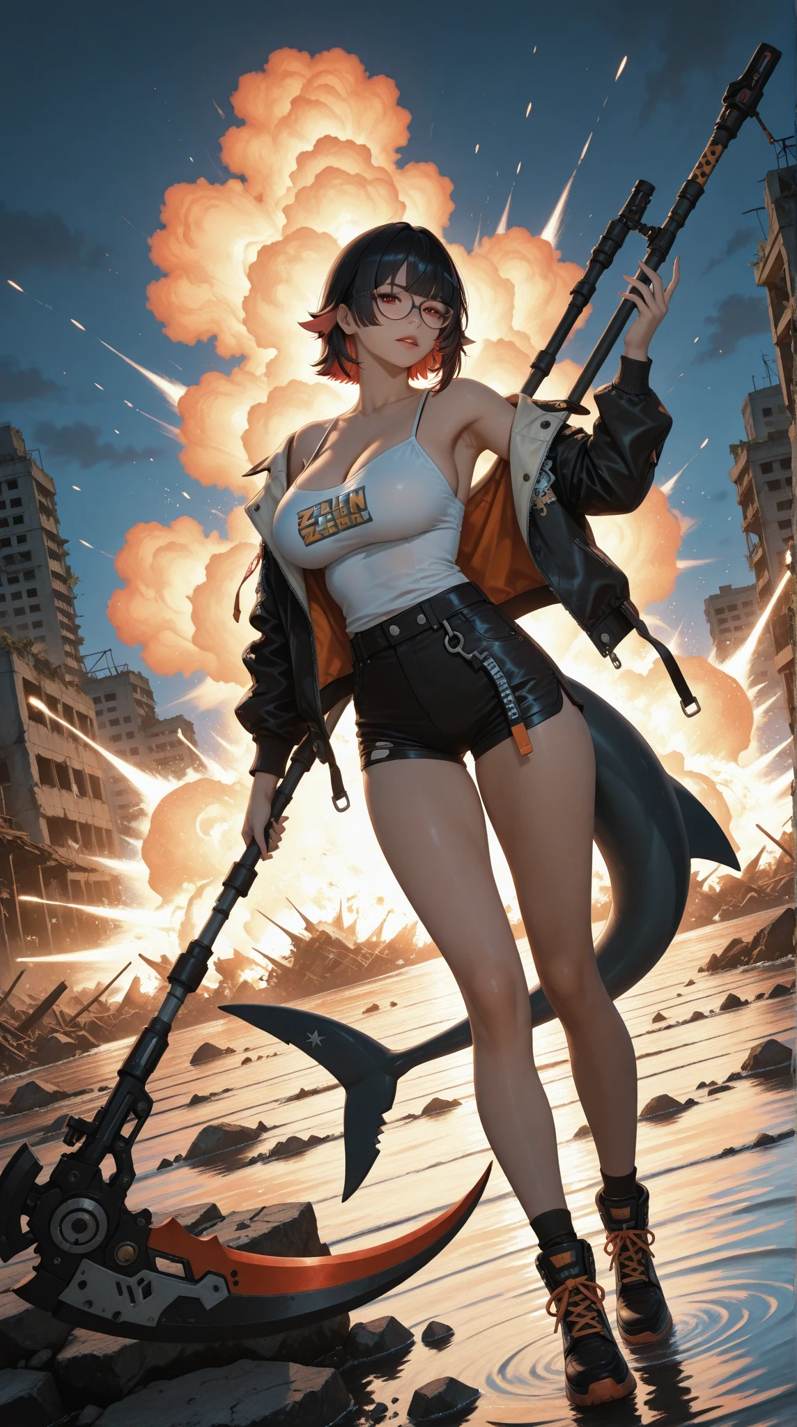 pinup style, pinup, pin up, 50s style, 60s style, cleavage, large breasts, modern firefighter, fire, water, fire hose, american modern fire truck.