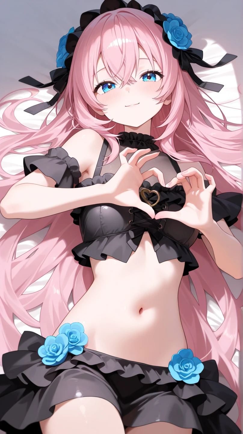 1girl, anime, cute girl, blank background, white background, fantasy, detailed fantasy dress with highlights, beautiful face, beautiful eyes, dark colors, pink hair with some streaks of blue strands, different color pupil in eye, medium small breasts (slightly big), slight cleavage, beautiful skin, cute, breast curtains, extremely delicate and beautiful, (beautiful detailed face:1.0), (detailed deep eyes), symmetrical breasts, deep eyes, shiny skin, portrait, slender waist, hips wider than shoulders, thighs, expressionless, young girl, luminous eyes, adorable,(Kpop idol),(aegyo sal:1),(Platinum blonde hair:1),((puffy eye)),Black panty,sexy posture,Superskirt, ultra high resolution,Black collar,slim figure, Abdominal y tattoo, womb tattoo,Tight-fitting leg ring,y tattoo on half-body,Bare skin, Armored hand,Hidden fingertips,Hand covered,Arm covered,Fist covered,{{beautiful detailed fingers}}, tufts of hair, moderate beautiful breast:1.0,
