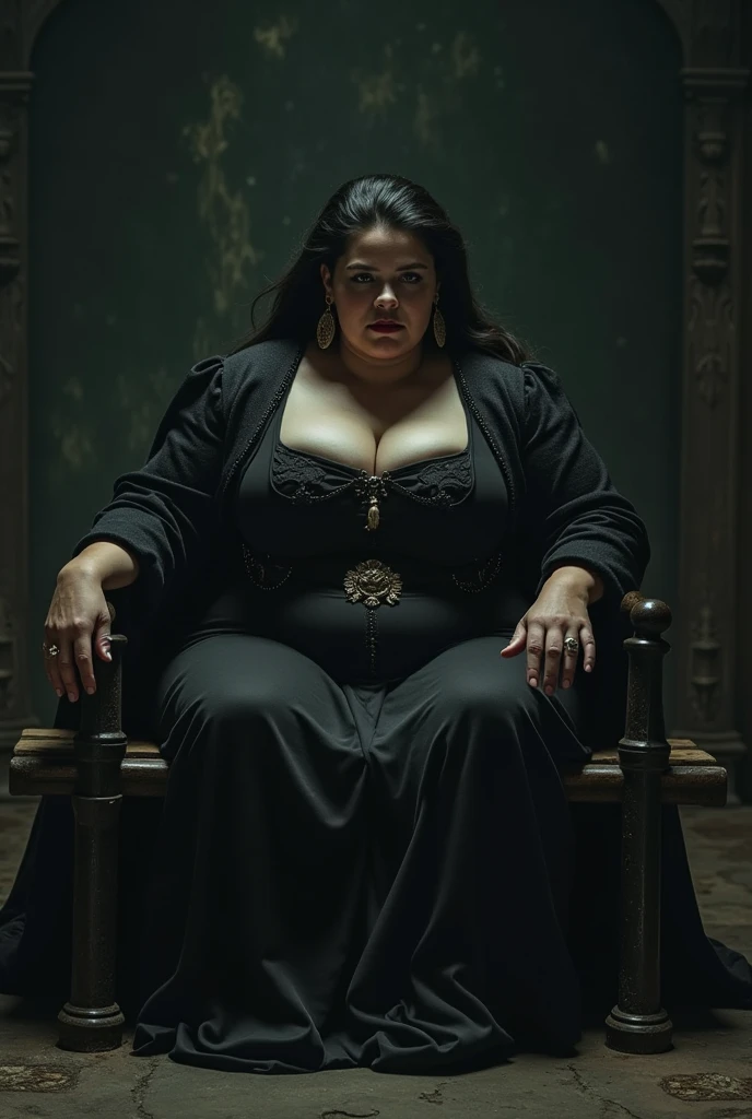 Create a powerful and dramatic image of Lucia as a legendary figure in the criminal world. Depict her in a commanding position, such as a grand office or during a high-stakes meeting. Lucia should exude authority and respect, with a confident and imposing demeanor. Include visual elements like loyal allies surrounding her and defeated enemies in the background. The setting should reflect her status as both feared and respected, with an aura of legend and dominance. The overall mood should convey her ultimate triumph and legendary status in the criminal world.