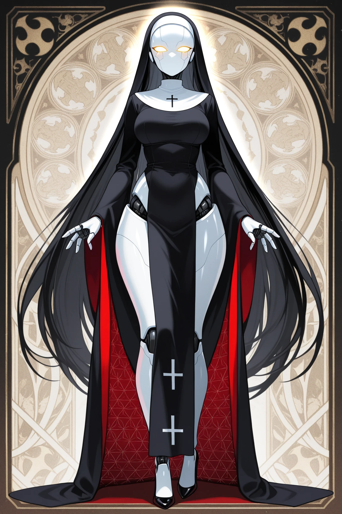 arafed image of a woman dressed in a nun costume, vampire nun, an evil nun, digital art from danganronpa, albedo from the anime overlord, goddess of death, helltaker, inspired by Josetsu, yoko taro, albedo from overlord, nun, lady dimitrescu, queen of death