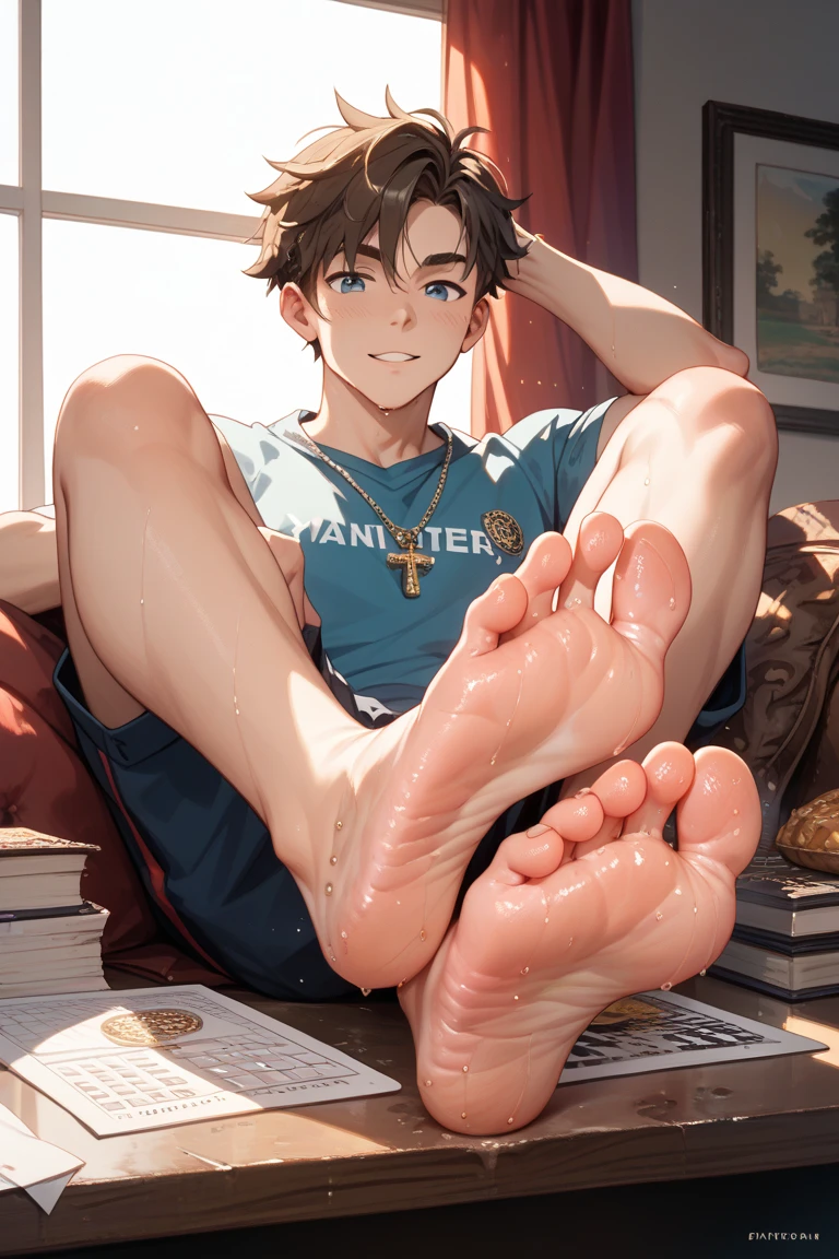 Young men showing sweaty feet