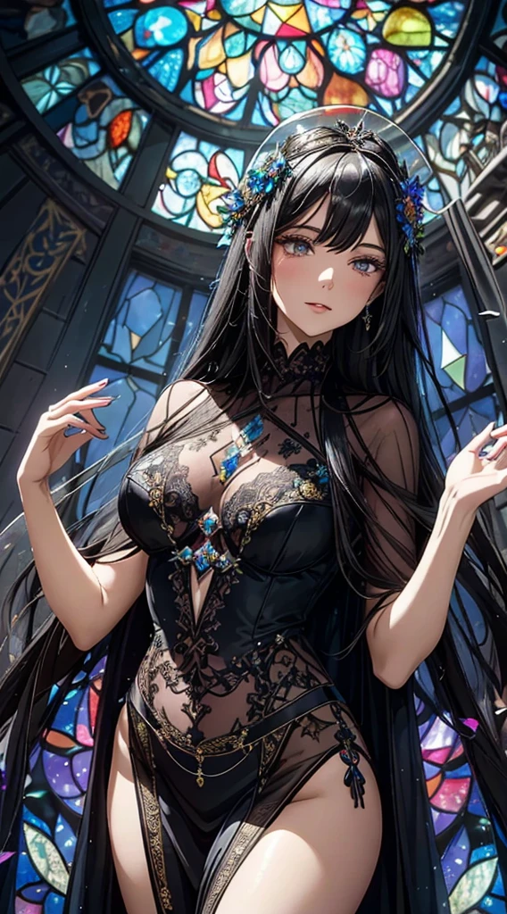 Long black hair、black eye、Female in her early 20s、Face close-up、A kind smile、Neat and clean dresses、gem、necklace、bracelet、ring、Light