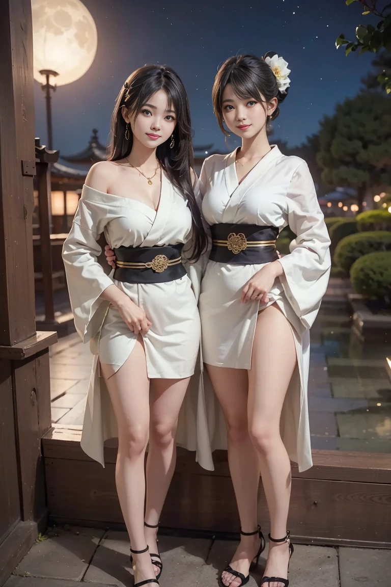 日本people、1people、The most beautiful woman、smile、Shyness、clear、Shiny black hair、((Standing with legs wide open))、Photo Style、Pigtails、light makeup、Elegant face、(((Wearing a white Etchu loincloth)))、((Light clothing:0.5))、(She is hiding her breasts by wrapping a cloth around her chest.)、Summer festival、Religious Ceremony、sacred、Food stallany spectators、Voyeurism、(((Your butt is completely visible))), 32K, Raw photo、Highest quality
