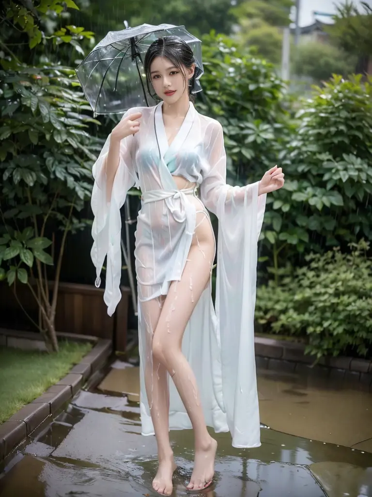 Beautiful Chinese waifu, early 30s, brunette hair, ((small breats)), white voile qipao