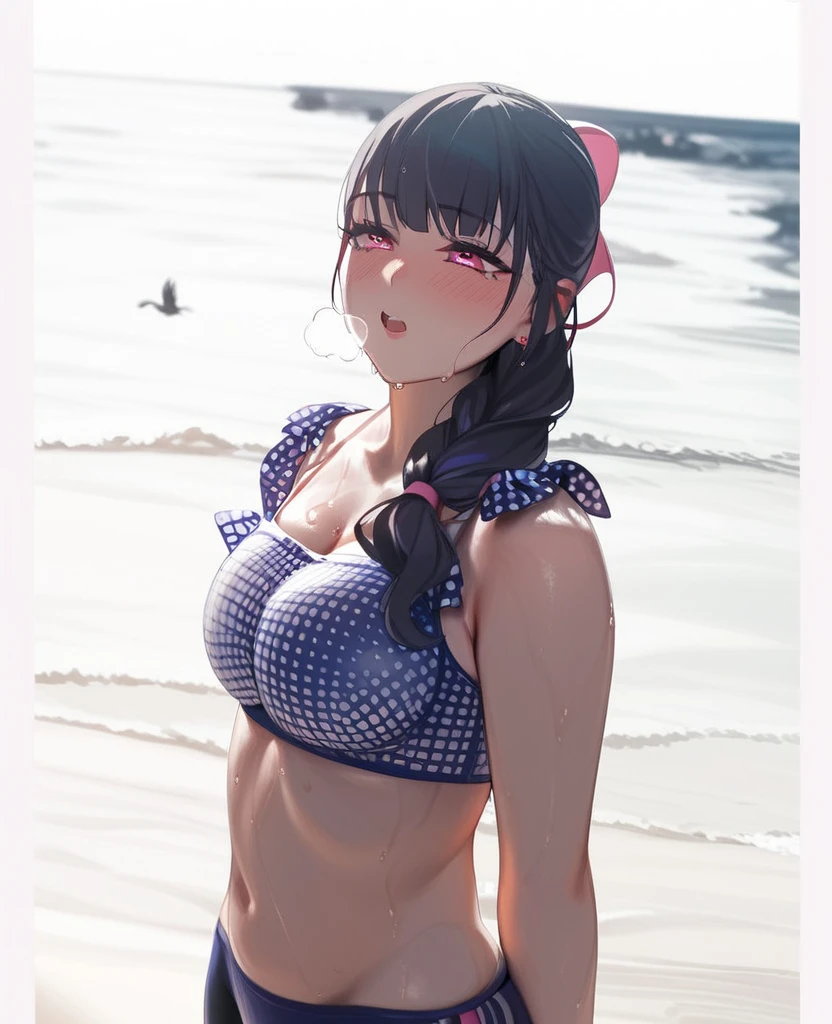 Close-up, upper body, one girl, smile, absurdity of wolves, super detail, masterpiece, top quality, break, official art, (beautiful and aesthetic: 1.2), (close-up, upper body, one girl, smile, wolf ears, wolf tail, pink eyes, hair between the eyes, split color hair: 5, striped hair, long hair, jewelry at the ends of the hair (watercolor: medium), break, Devilish Pretty Girl, Beautiful Girl, (Cute: 1.3), 16 years old, Break, Colorful Hair, Split Color Hair, Splash, (Blue and Pink Mixed Hair: 1.2), (Fractal Art 1.3), Break, Cat Ears, Sexy, Random Hair, Variegated Eyes: 15, Variegated Eye Color: 1.5, (Upturned Eyes, Smile: 1.2), (Hair Clips: 1.5), EarringsNM1, Variegated Hairstyles: 15, (Cute String Bikini, Skirt Bikini: 1.5), ((Milk dripping on breasts: 1.4), (Thighs: 1.3), (D Cup, Cleavage: 1.3), (Breast Focus: 1.3), (Best Smile: 1.3), Mouth Open (Breasts: 1.3), Round Eyes, (Milk dripping all over body: 1.3), (Blowing in the Wind: 0.5), (Sweat around girls, dripping sweat: 1.3), Squall (wind: 1.2), Speed, Refreshing breeze, Motion blur effect, Wind Break Background (Beach: 1.3), (stand in the center of the screen: 1.3), outdoor, wind break sunlight, magnificent view, light particles, dynamic angle, Dutch angle, perspective break (daytime, sunbeams: 1.2), depth of field, bokeh, light leakage, (chromatic aberration: 1.2), noon break