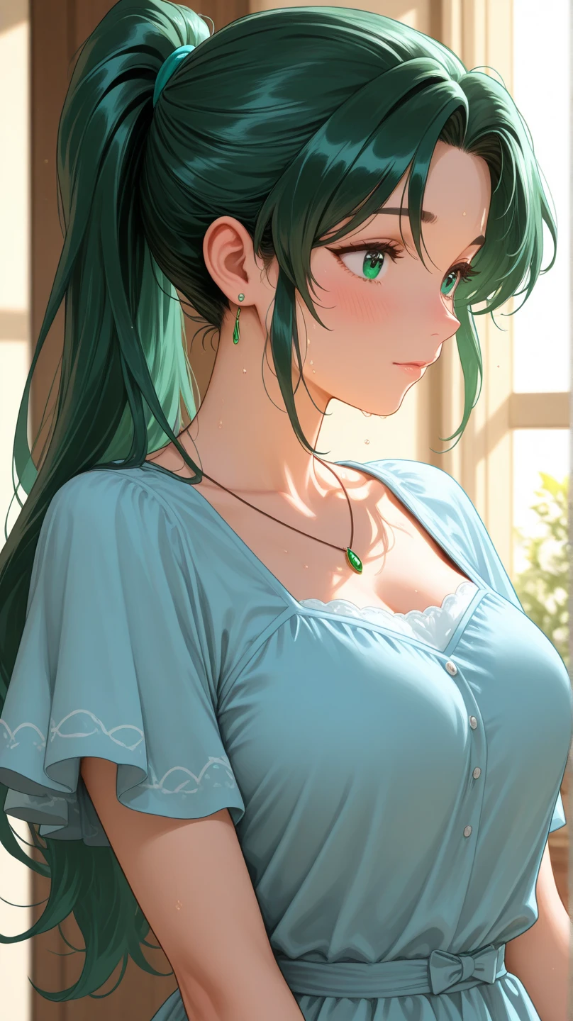 (masterpiece, best quality), 1girl, solo, (red streaked hair), (blue hair), green eyes, slim, large breasts, long hair, seductive