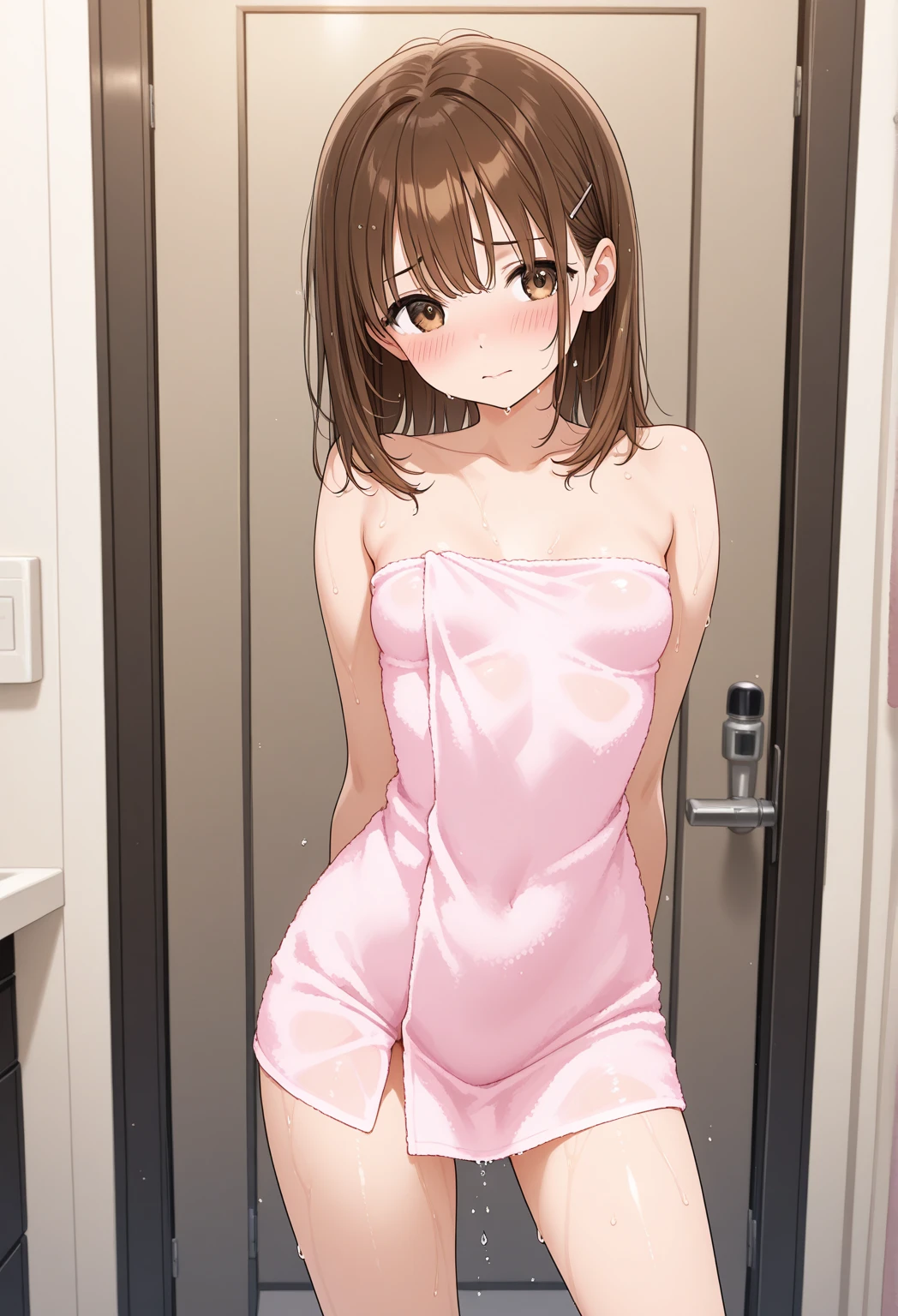 (((ultra detailed, The best quality, 8k, small breasts, girl, bathroom, open pussy, blushing)))