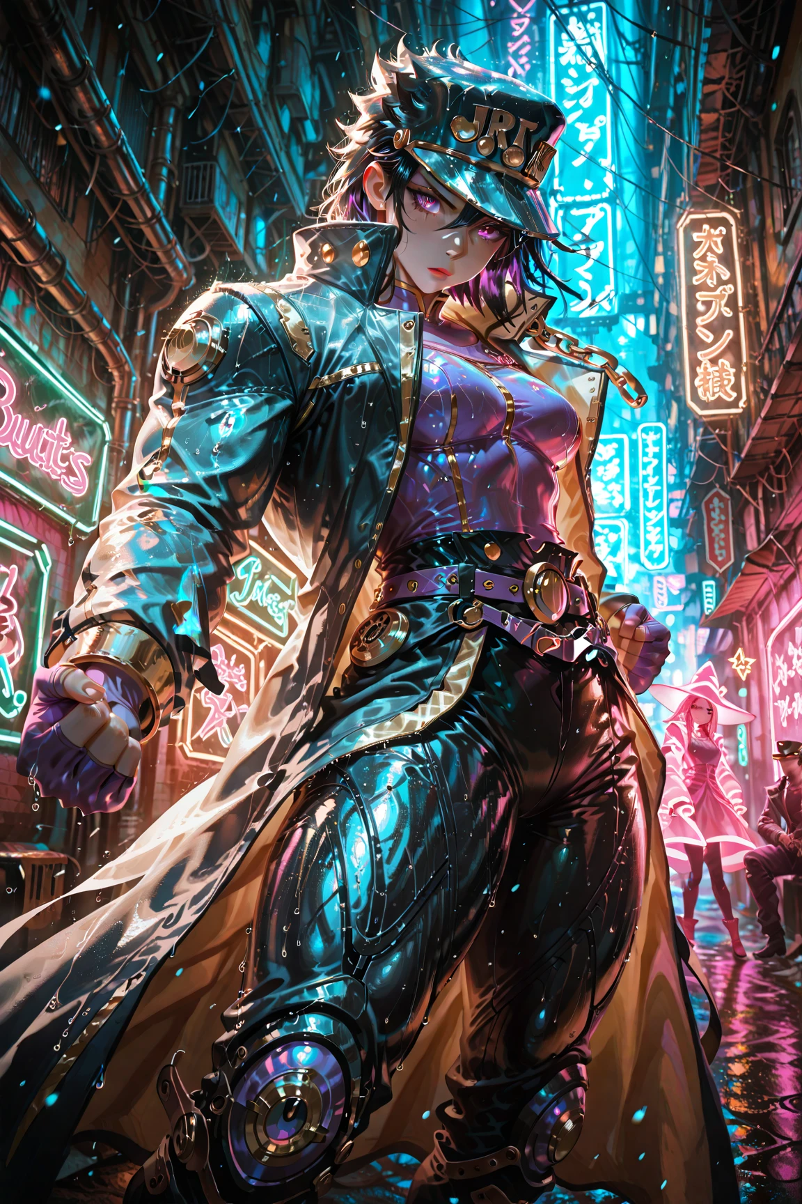 (masterpiece), ((cyberpunk style)), best quality, 8k, perfect artwork, (choas effect), Fantasy, 1man, KUJO JOTARO, muscular man, star, thick-lipped, big hat ,GREEN EYES, SCHOOL UNIFORM, GAKURAN, LONG COAT, JEWELRY, EARRINGS, CHAIN, Hash, (jojo pose, pointing)
hilltop monastery with panoramic views of the surrounding landscape,