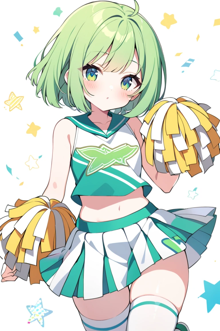(best quality, masterpiece:1.1),  <lora:RGB:0.85>, watercolor, lineart, rough sketch, RGB, chromatic aberration, cowboy shot,    looking up,  (skirt lift:1.2), standing, (1female), (solo:0.8), (chibi), curvy,        lovely medium breasts,  earnest face,      blue eye,   green hair, long hair, blunt bangs,   twintails,      (cheerleader + cheering clothes:1.3), ( upstage, (outdoors), simple background, (Idol), (singer)), ( , winter, snow, snowing, white particles, night, night time, dark outside, dark),