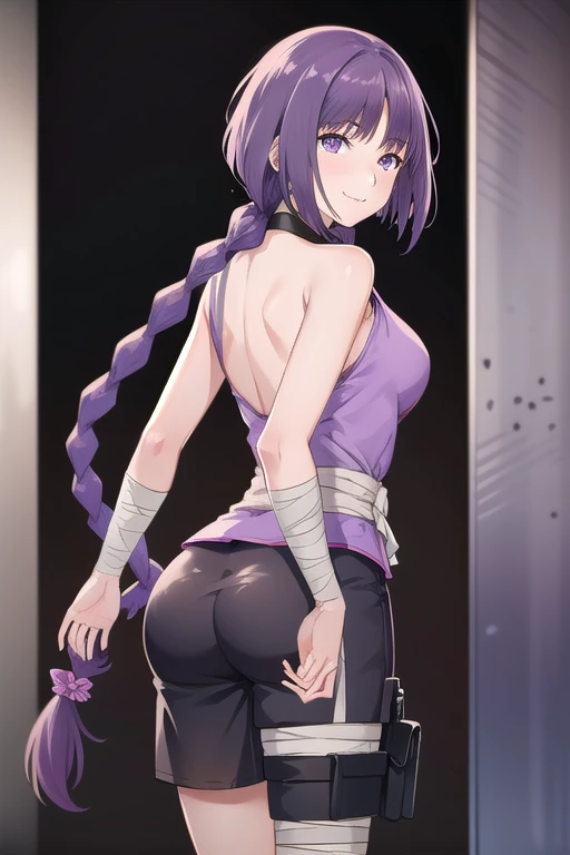 score_9, score_8_up, score_7_up, rating_explicit, masterpiece, best quality,high quality,highres,very aesthetic, absurdres, high detailed,optimal lightning,4k,8k wallpaper, source_anime, uncensored,official art, official style, megami magazine,BREAK,1 girl,yoruichi, 1girl,long hair,breasts, gloves, bare shoulders, yellow eyes, ponytail, purple hair, black gloves, elbow gloves, dark skin, dark-skinned female, shihouin yoruichi,half-closed eyes,upturned eyes,kneeling,oral invitation,BREAK,1boy,BREAK,side view,